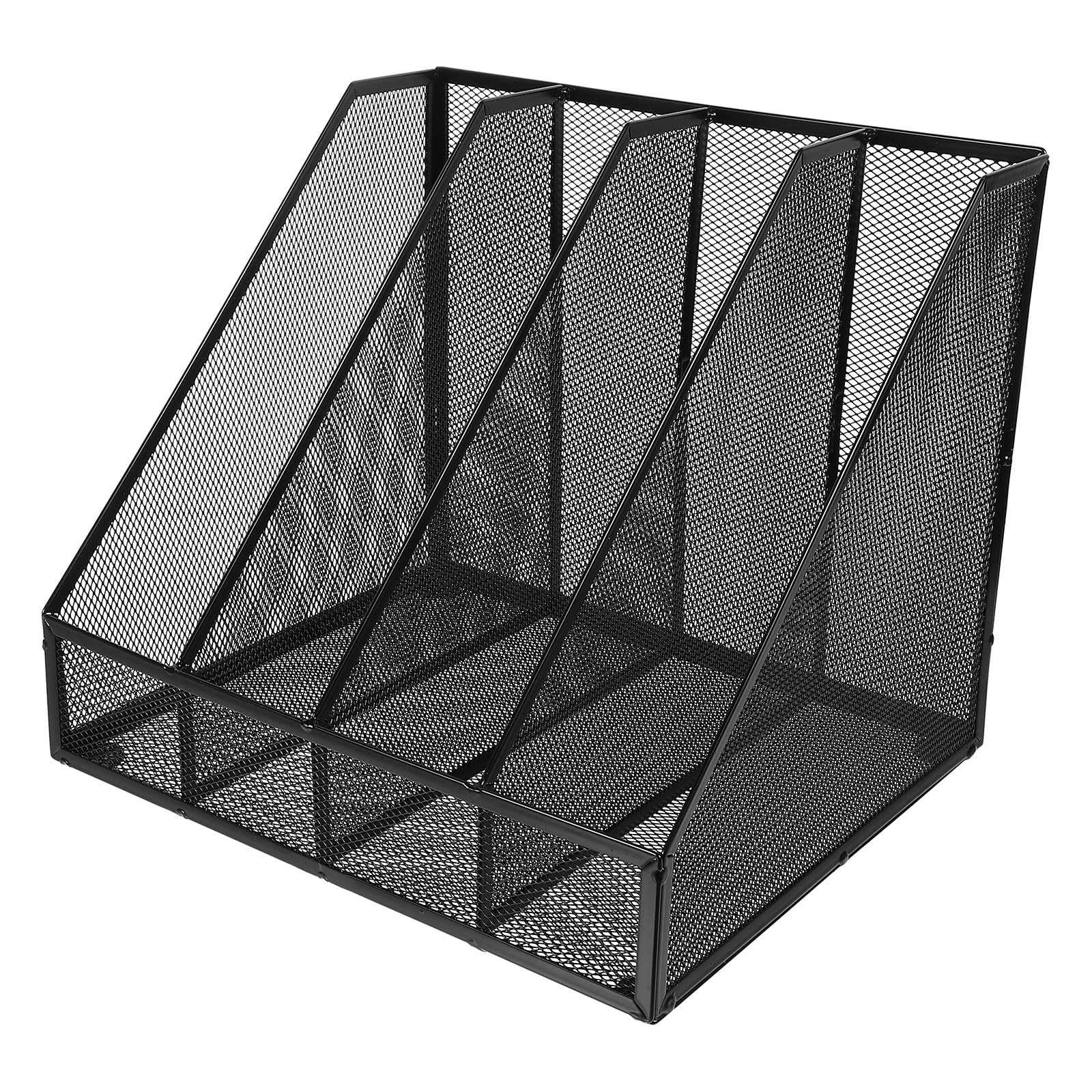 Balacoo Metalldraht Aktenablage 4 Fächer Schwarz Büro Desktop Dateiablage Zeitschriftenregal Robuste Drahtgitter Dokumentenablage für Büroorganisation