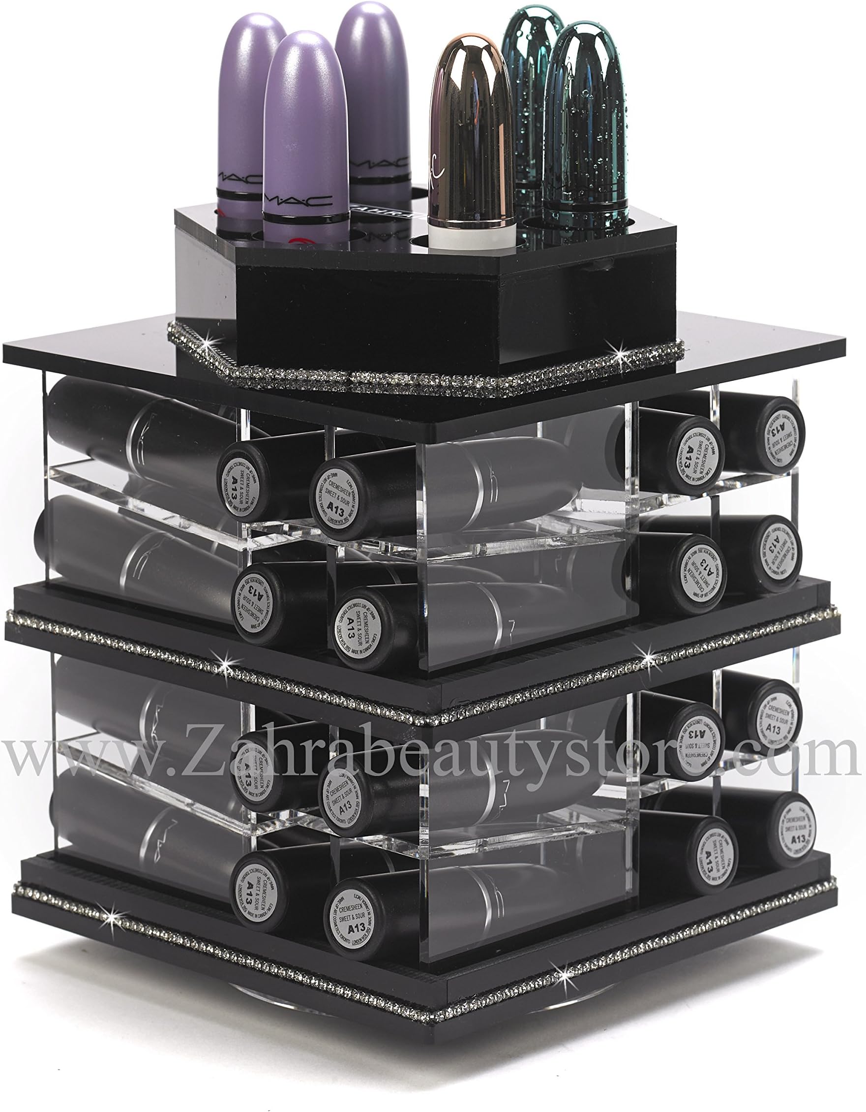 Zahra beauty Mini Spinning Lipstick Towers- Acrylic Lipstick Holders are Available.Patent Pending (Mini Black)