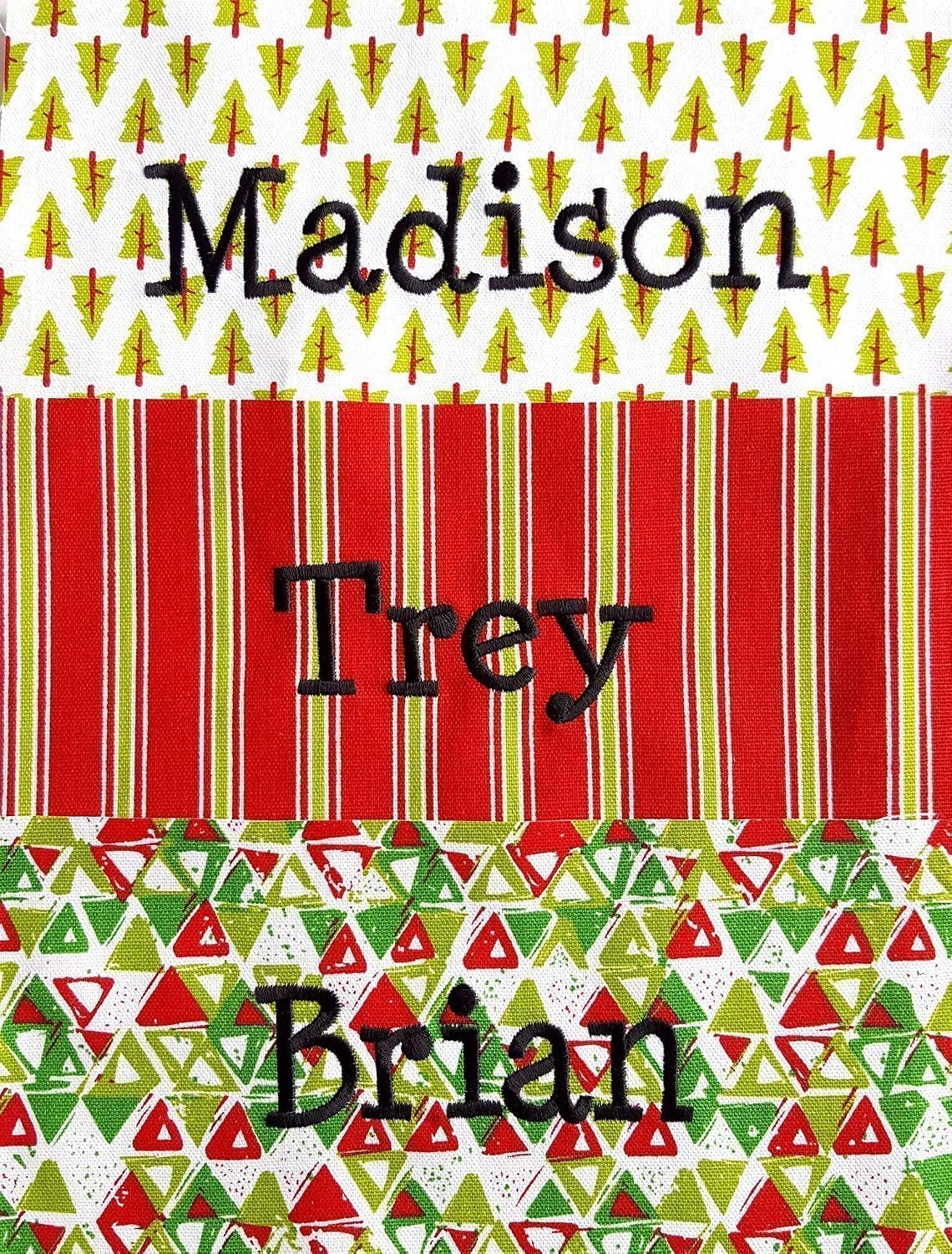 Personalized 19” Christmas Stocking Natural Burlap with Red Lime White & Green Patterns. 1 Custom Stocking with Name or Blank