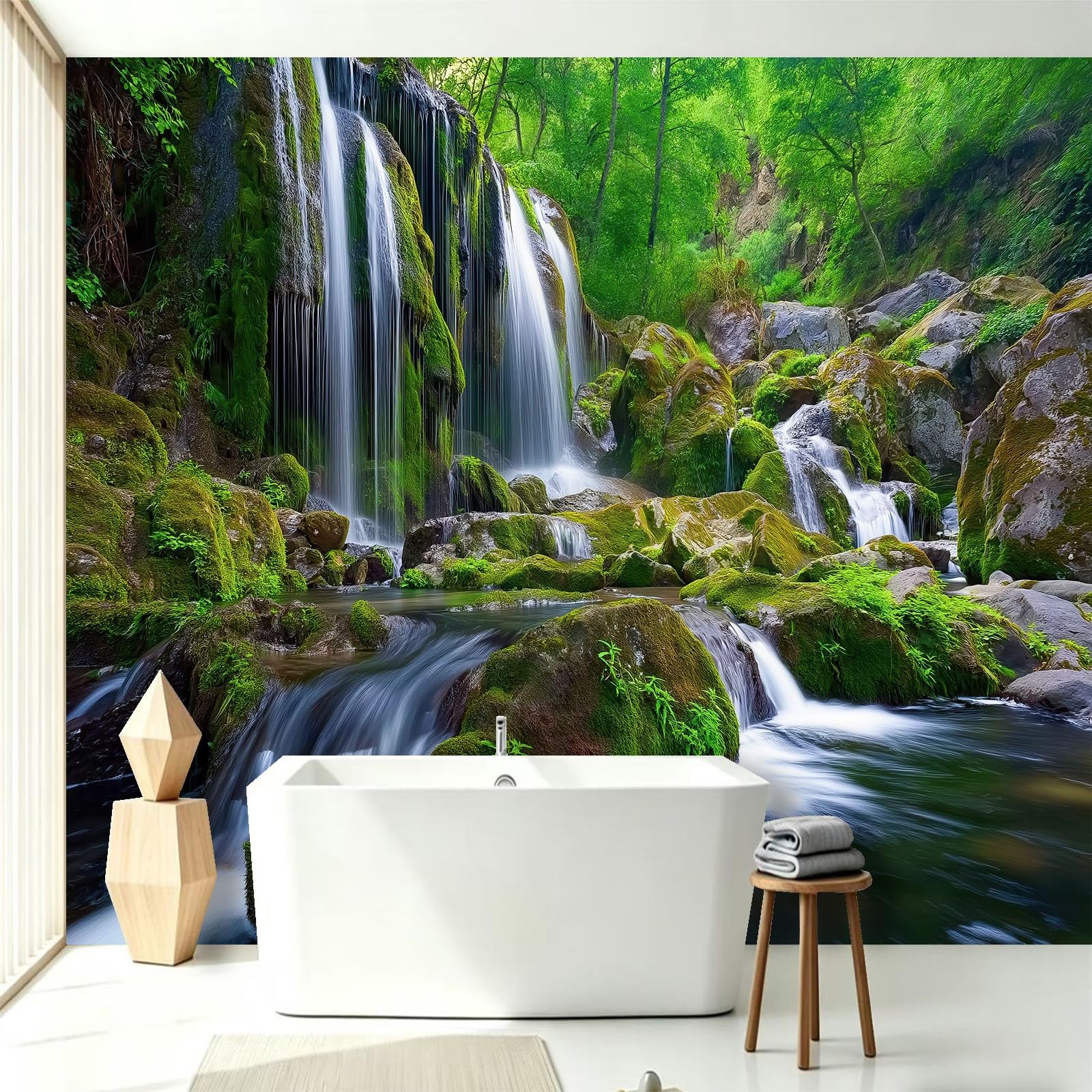 Fotografia natura wzór 200 x 140 cm tapeta fototapeta tapeta flizelinowa tapeta tatuaż ścienny, omszona dżungla wzór wodospadu - do salonu, sypialni, łazienki i kuchni
