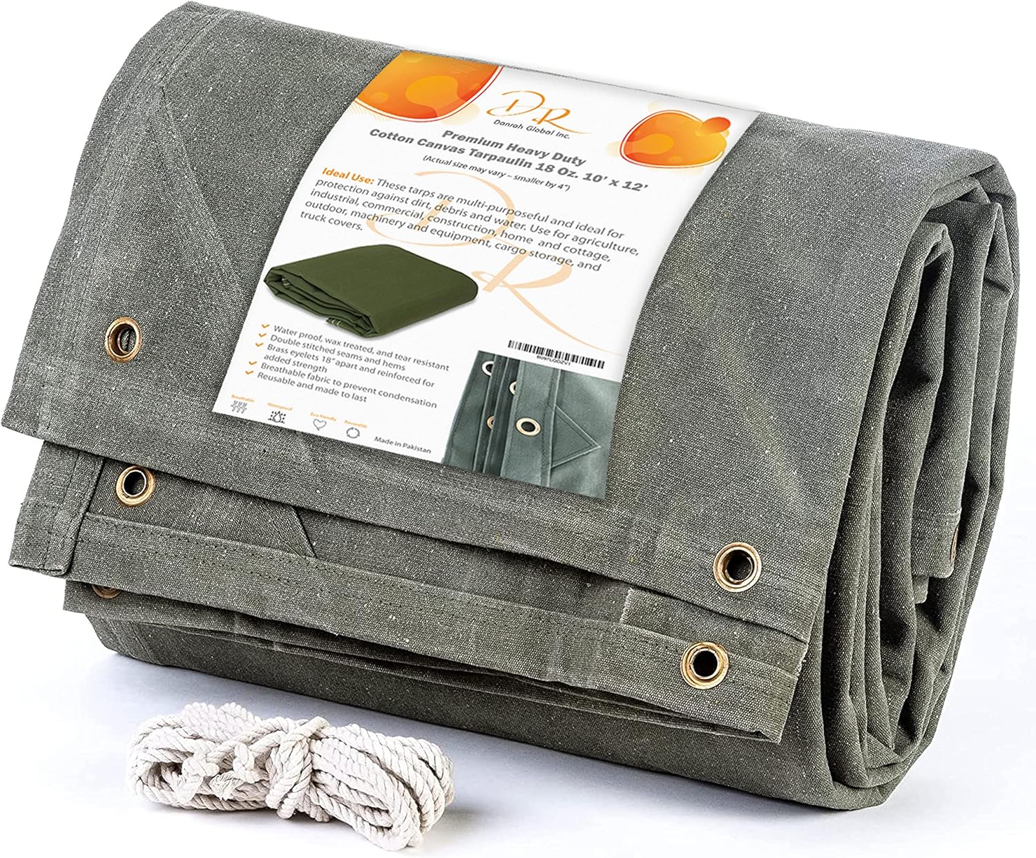 Danrah Canvas Tarp — 100 Cotton Breathable 20' x 20' Tarps Heavy Duty