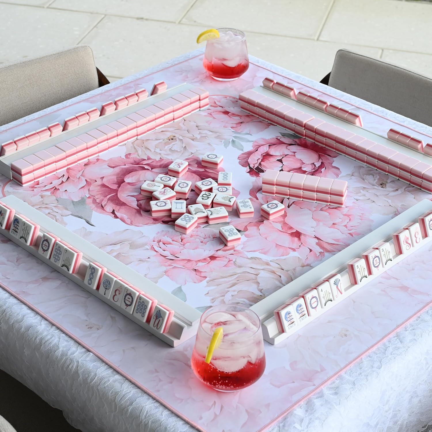 Pink Peony Mahjong Mat (detail)
