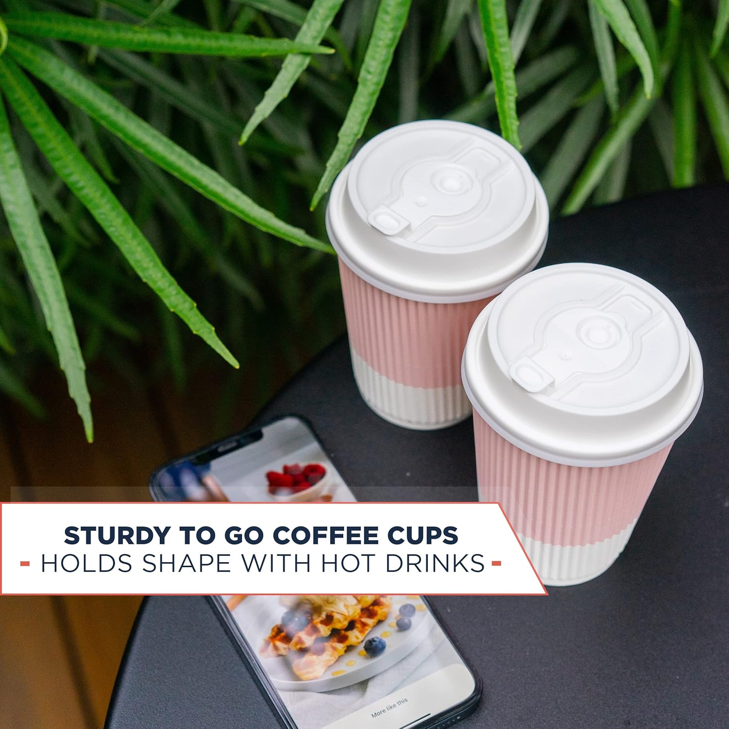 Disposable Coffee Cups With Lids - (80 set) 12 oz Paper To Go Coffee Cups With Resealable Lids Prevent Leaks! Travel Insulated Hot Beverage Drink Cup. Will Not Bend With Heat or Burn Fingers