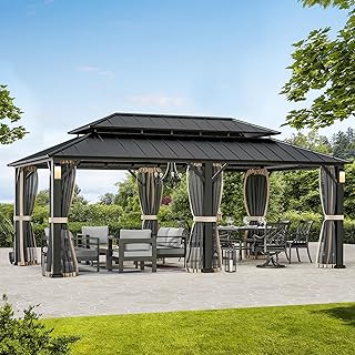 Modern Shade The Horizon Hard Top Gazebo 12' x 20' with 4 LED Lights, Pe...
