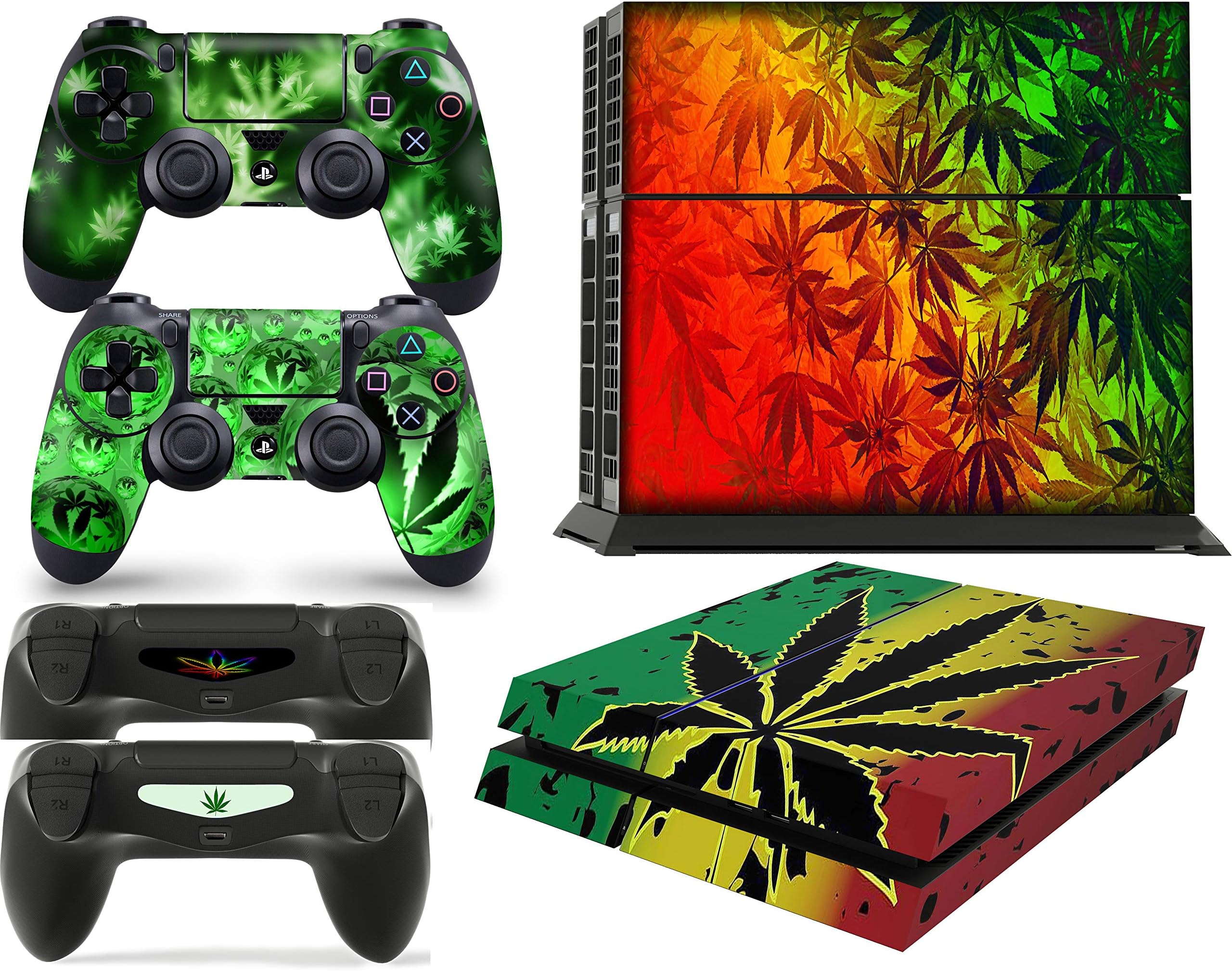 PS4 Console WEED Skin Decal Vinal Sticker + 2 Controller Skins Set