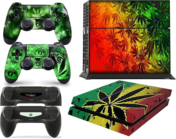 PS4 Console WEED Skin Decal Vinal Sticker + 2 Controller Skins Set - 1