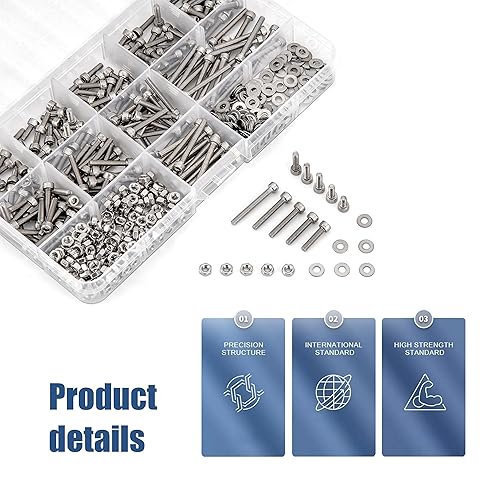 Miniatura 3 de Kit surtido de tornillos métricos, tuercas y arandelas M3, 600 piezas de tornillos hexagonales, tuercas y pernos y arandelas, tornillos de fijación