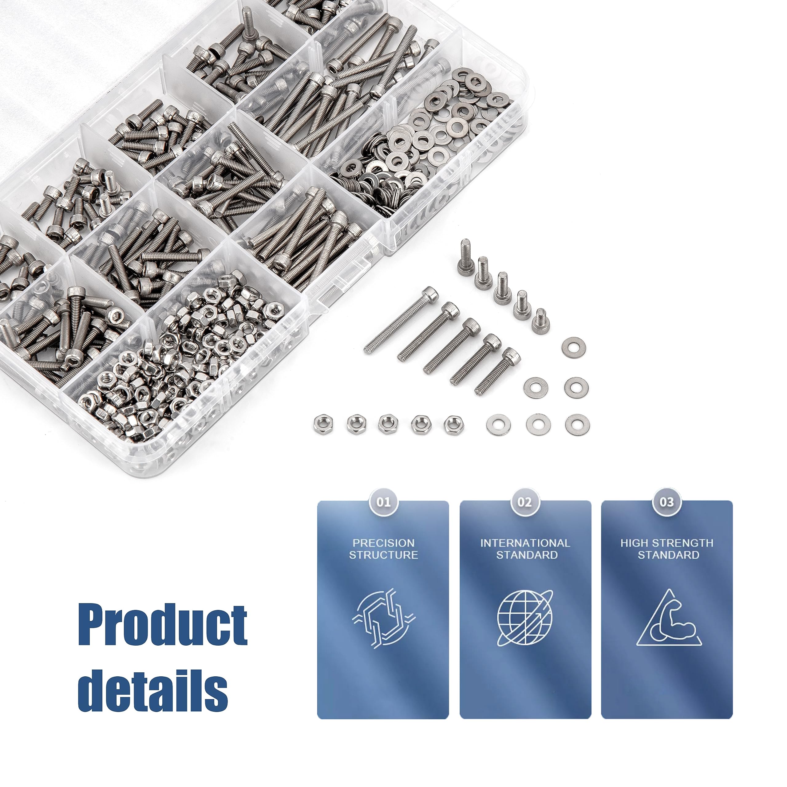 KOXXIAMOQ 600 Pcs M3 Bolts and Nuts Set, Hex Socket Head Cap Nuts and Bolts and Washers - Image 3