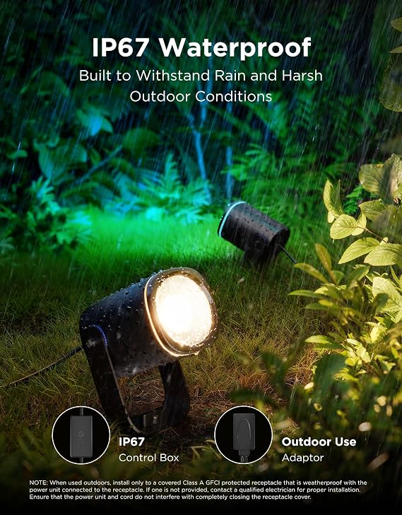 Govee Outdoor Spot Lights 2, IP67 Waterproof Spotlights, RGBWIC, 4 Pack | Landscape Lights Work with Matter, Alexa, and Google Assistant, Color Changing Ourdoor Light for Patio, Yard, Garden