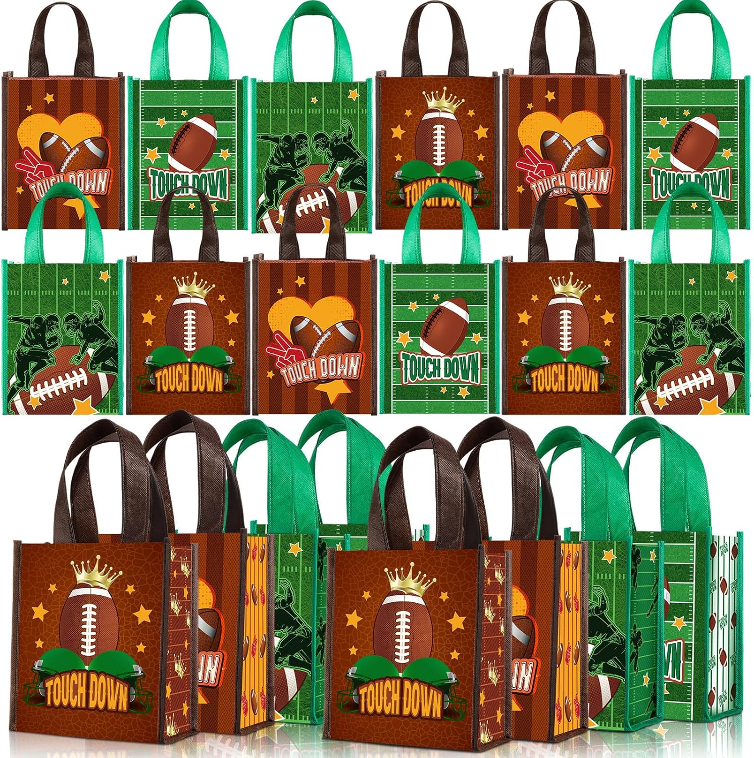 Estune 24 Pack Football Party Favor Tote Bags with Handles, Reusable Non-woven Goodie Treat Bags, Touchdown Sports Gift Bag for Football Birthday, Tailgate, Team Event Party Supplies