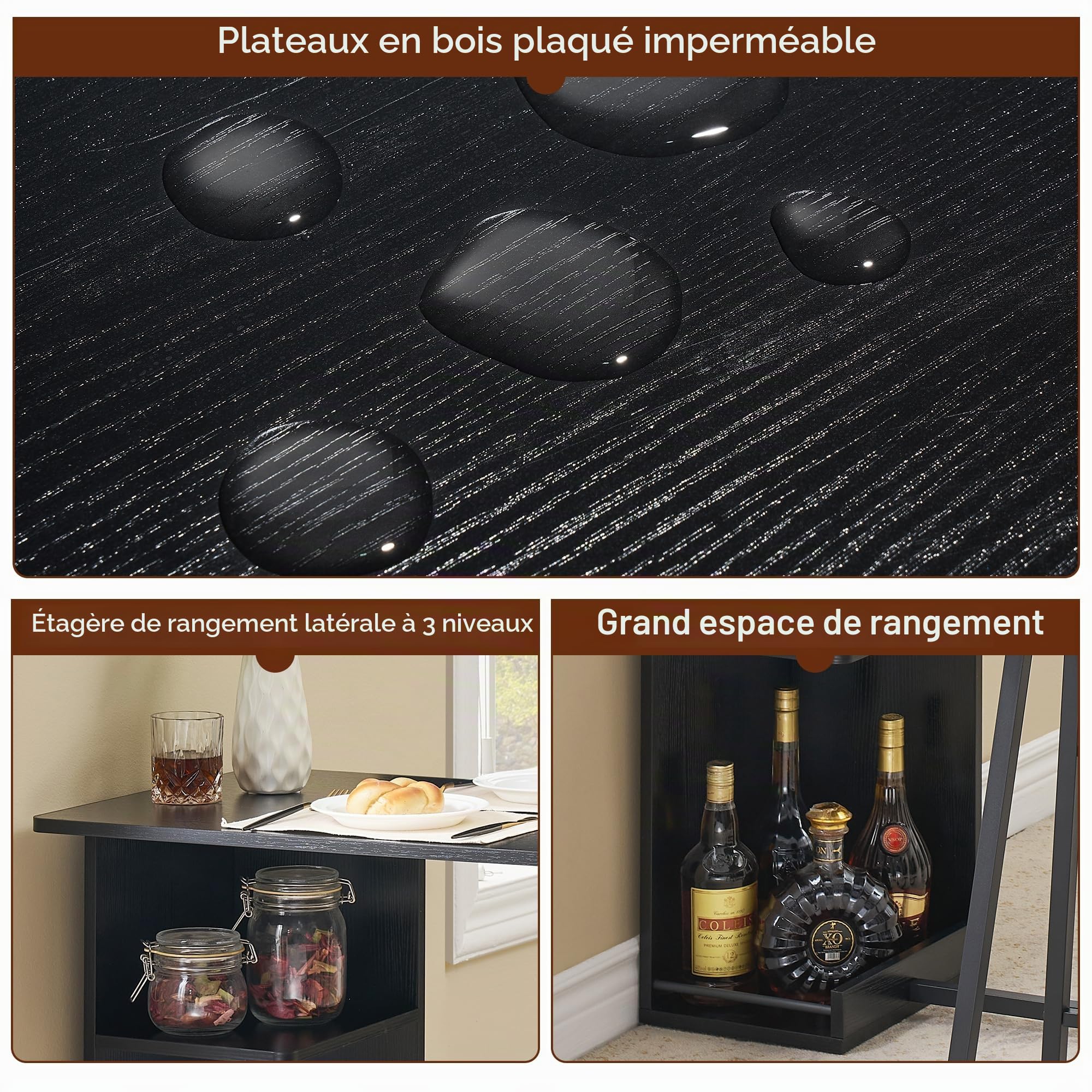 Garvee Table Bar avec 2 Tabourets 91,4 x 50 x 90,7 cm