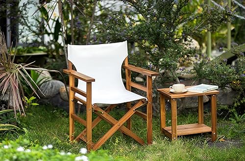 Miniatura 2 de Silla de director de madera, madera de acacia, para interior, exterior, camping, patio, jardín, lona blanca