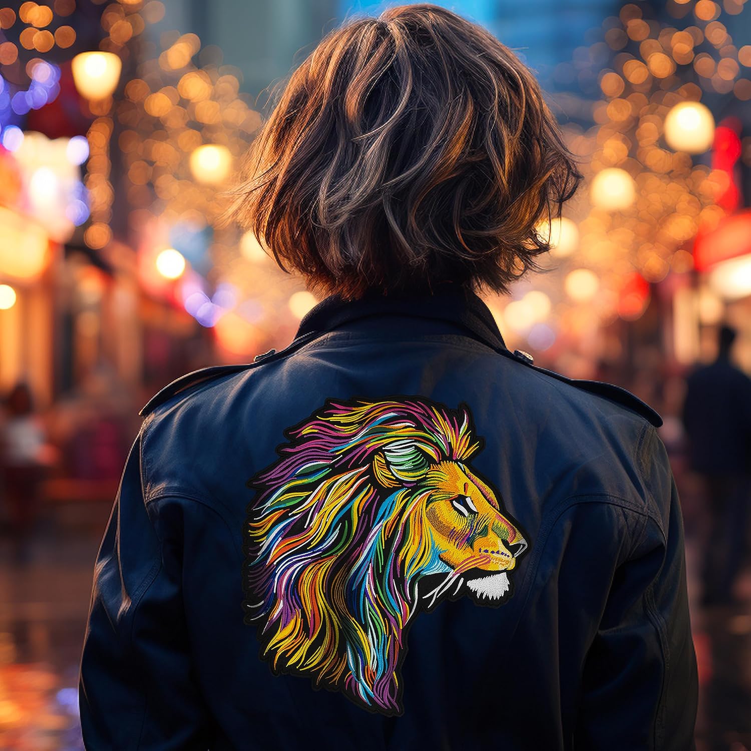 EMBROVERSE Colorful Lion Large Back Patch - Embroidered Iron-On with Vibrant Animal King Head, Wild Jungle Art, Unique Accessory for Jackets and Bags, 11.7 x 13 inches