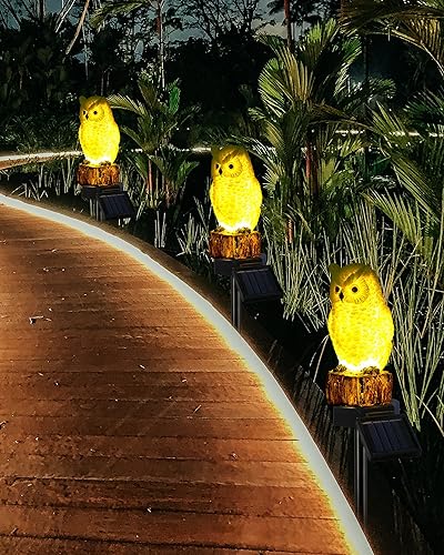 Miniatura 5 de iStatue Estaca decorativa solar de búho para jardín, impermeable, lindo animal al aire libre, estatua decorativa para camino, patio, césped,