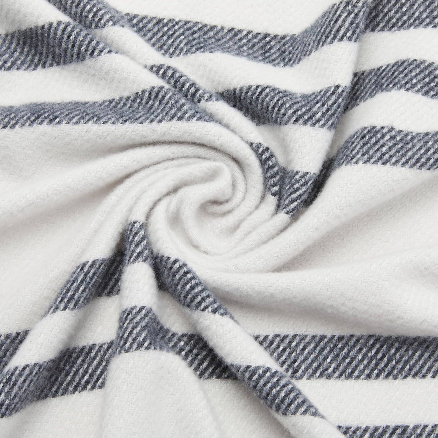 Amazon Basics Room Décor Throw Blanket, Lightweight and Cozy, Recycled Polyester, 50" x 60", Light Grey With Blue Stripes - Image 5