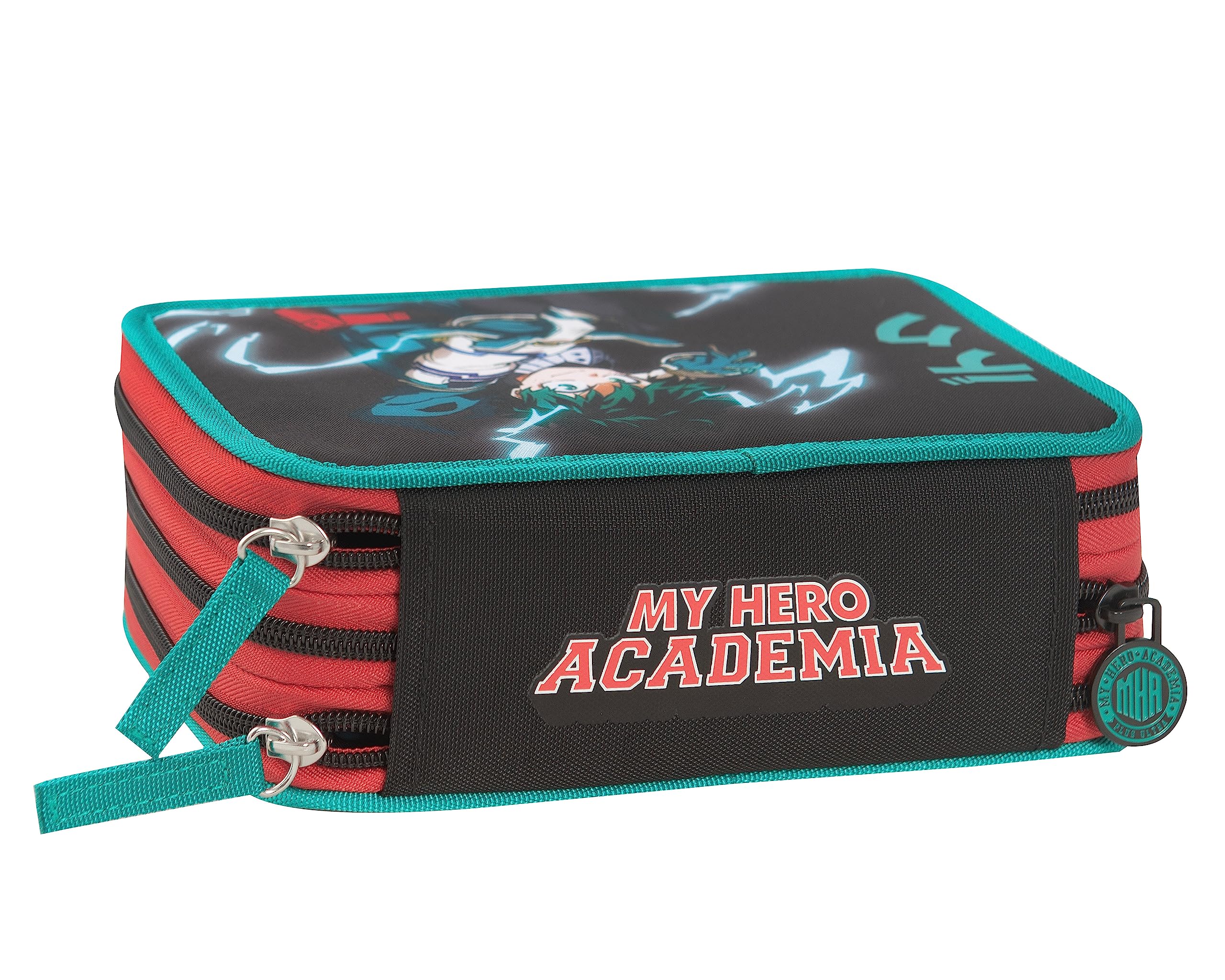 SAFTA My Hero Academia Trousse Triple Grande Trousse Pour Enfant, Idéale Pour Les Enfants D'âge Scolaire, Confortable Et Polyvalente, Qualité Et Résistance, 21,5 X 8 X 10 Cm, Couleur Noire, Noir