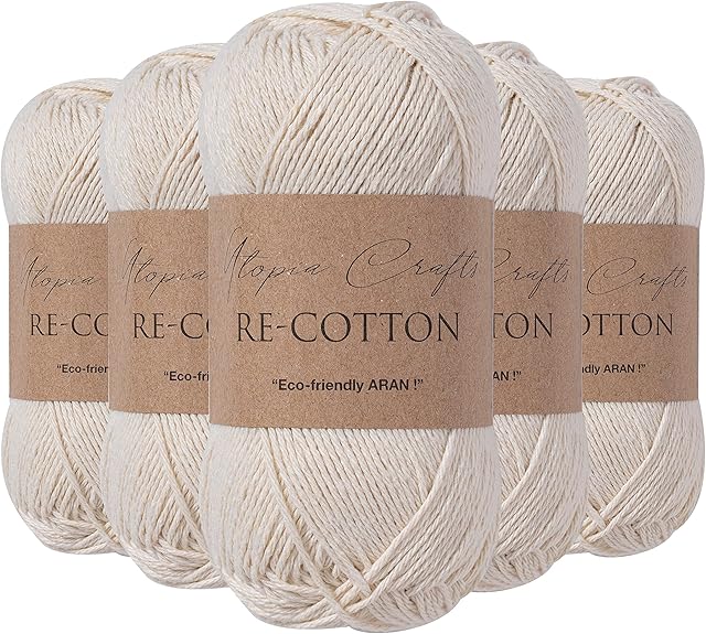 Utopia Crafts Re-Cotton Knitting Yarn, 5X 100g (Cream)
