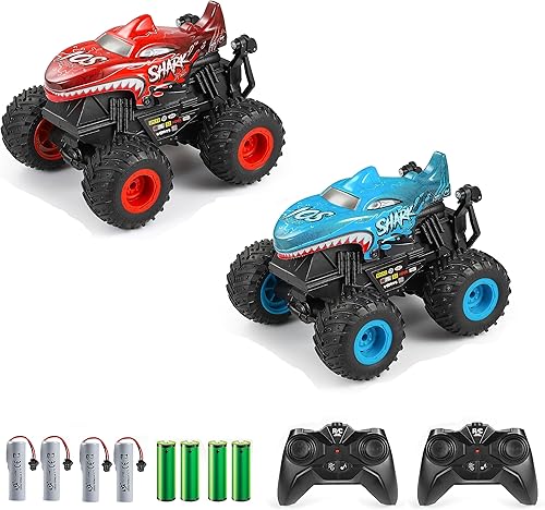 DYODYORC Paquete de 2 camiones monstruo a control remoto, auto de control remoto de alta velocidad de 2.4 GHz, automóvil RC de tiburón todo terreno