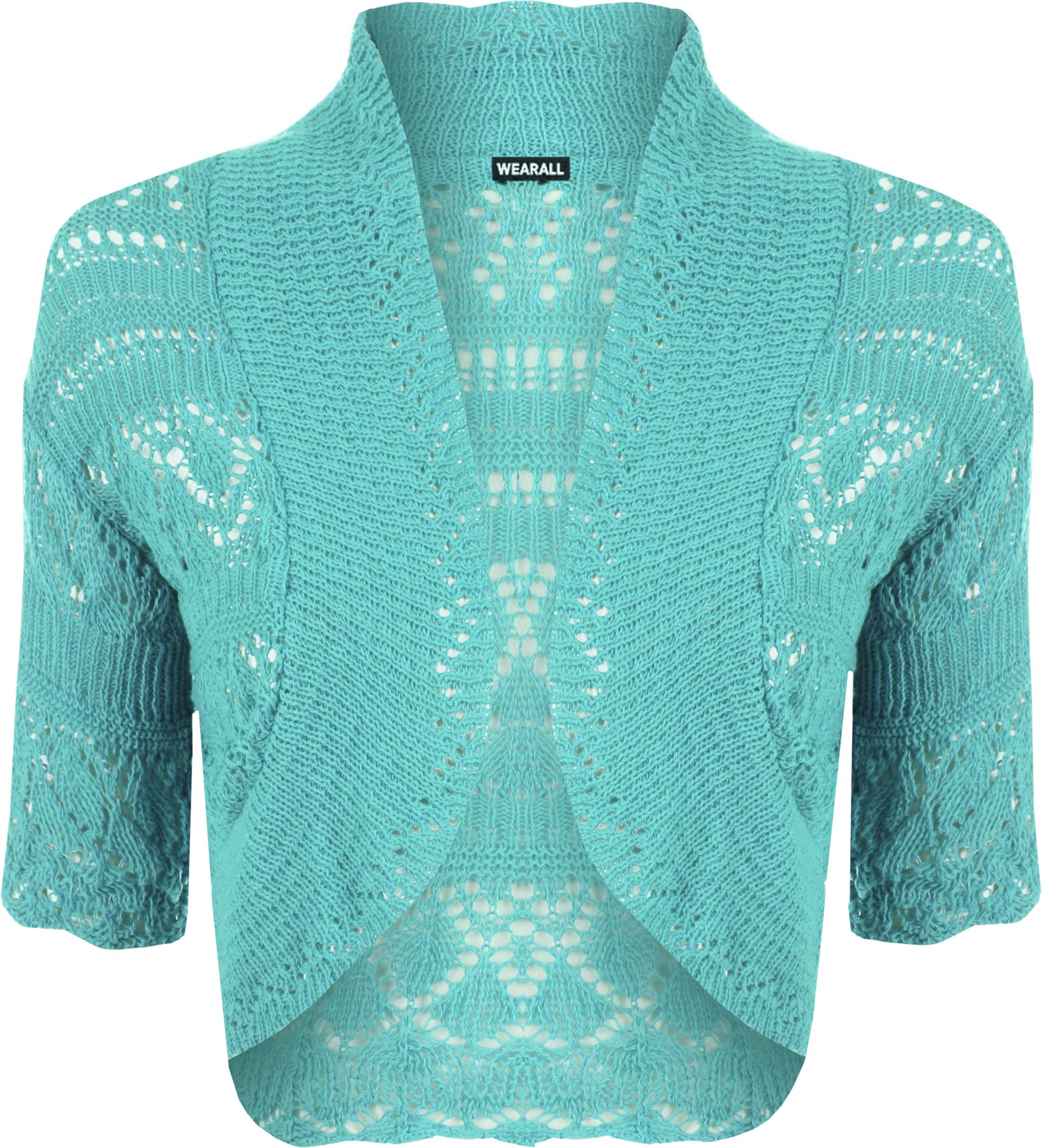 Wearall Women's Turquoise Crochet Shrug Knitted Bolero Top Cardigan - 8/10