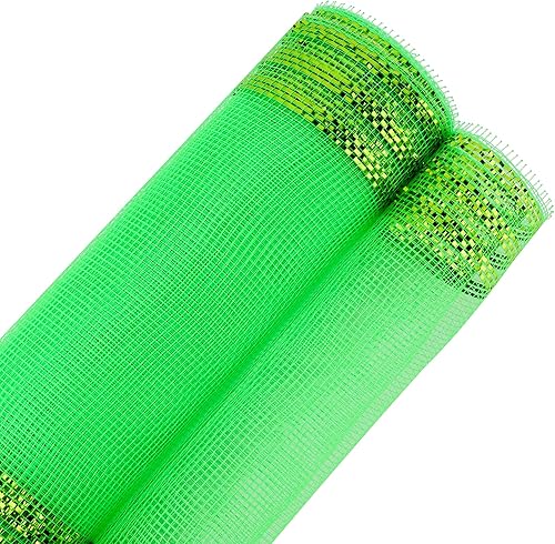 Miniatura 6 de HUIHUANG Cinta de malla decorativa verde lima de 10 pulgadas con borde de rayas metálicas para suministros de fabricación de coronas de Navidad,
