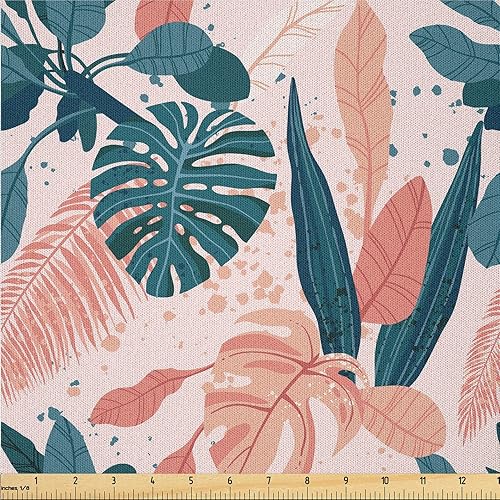 Miniatura 3 de Ambesonne The Yard, Pop Art Inspirations, Siluetas exóticas de hojas de palmera, colores ondulados, tela de microfibra para artes y manualidades,