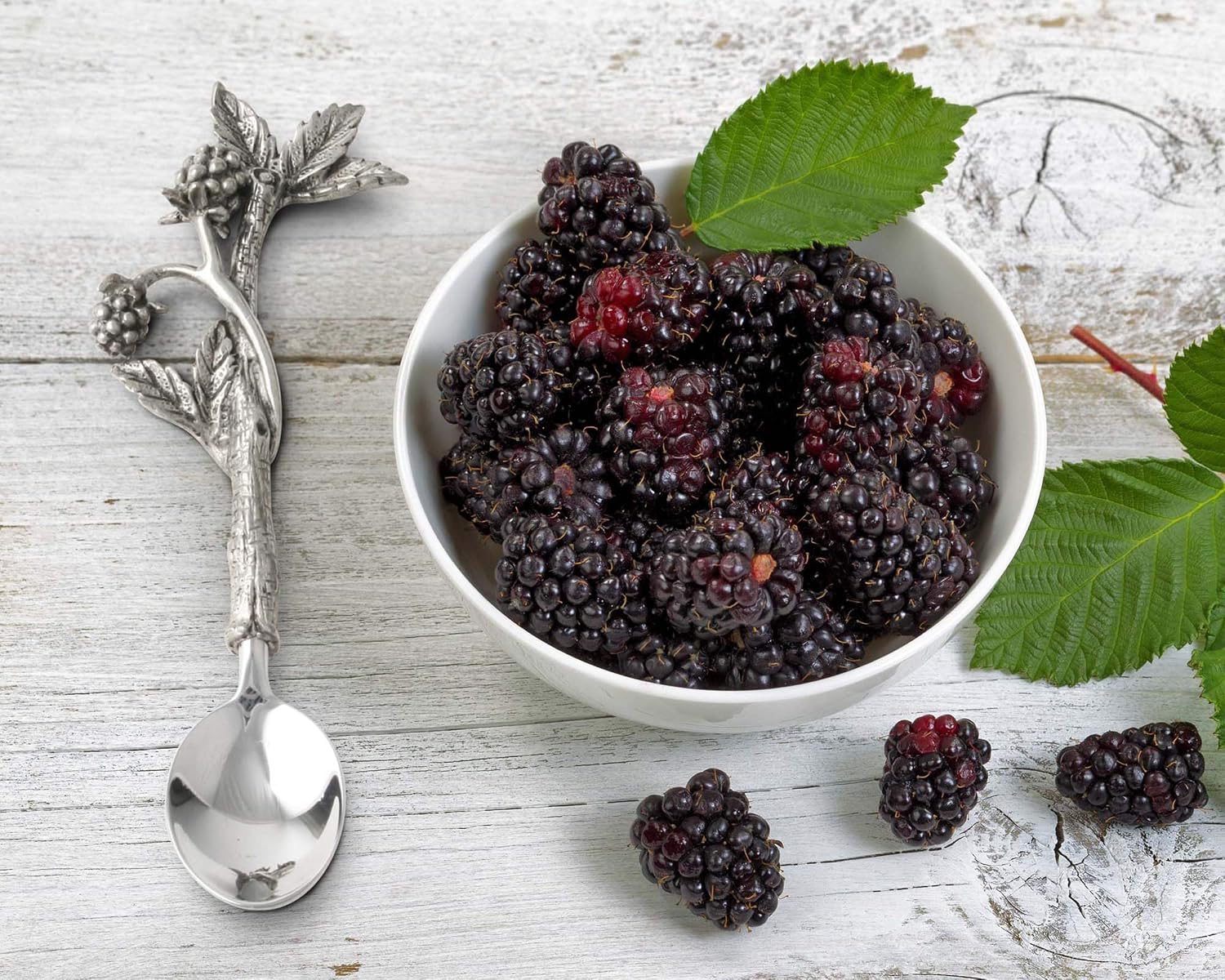 Vagabond House Heirloom Quality Pewter Jam Spoon - 5.5 Inches, Vintage Spoons Perfect for Breakfast Tea Party and Honey - Detailed Blackberry Jam Spoons
