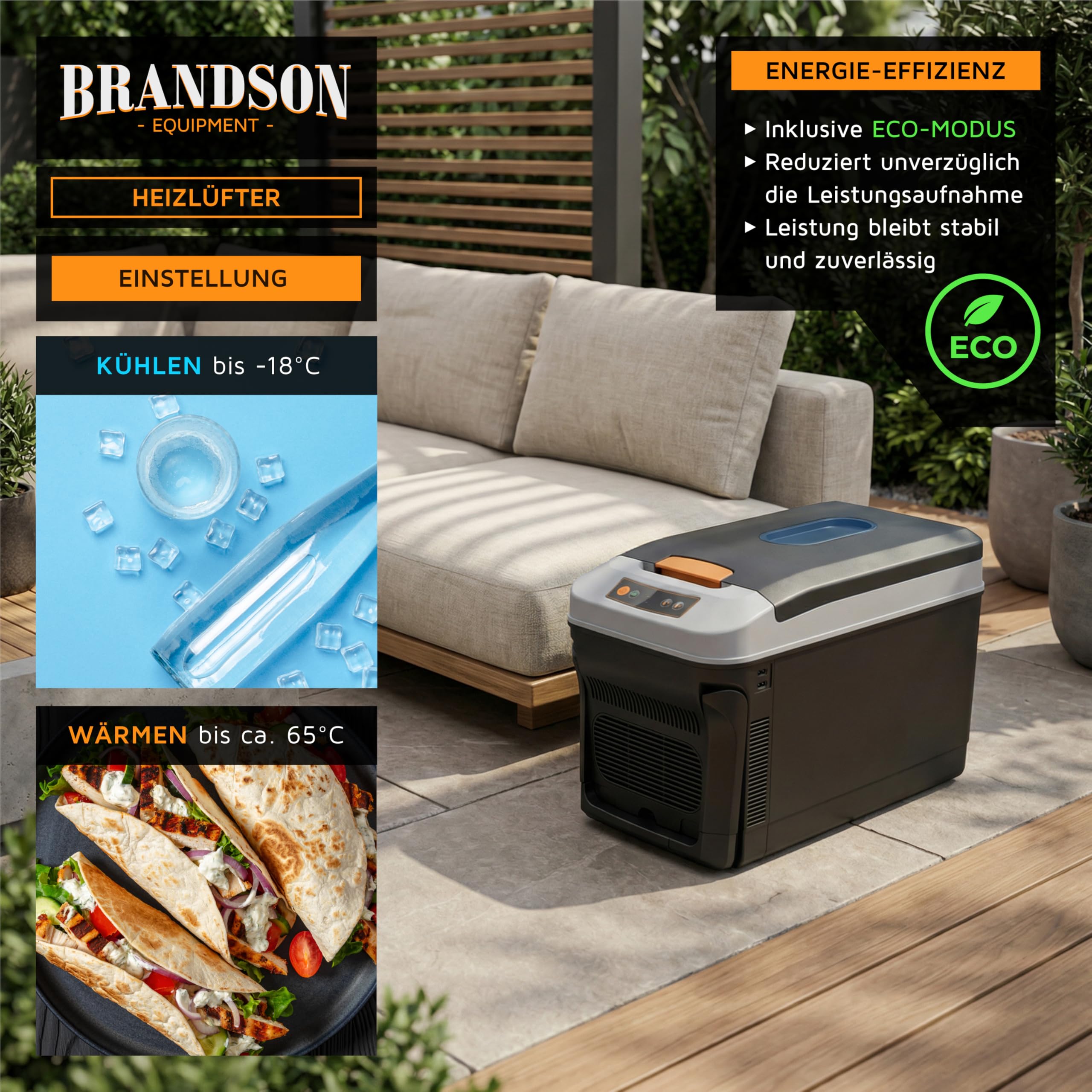Brandson - Kühlbox 32 Liter elektrisch – Thermobox – 12v 230v – kühlt und wärmt – mit Kfz-Anschluss – extra leiser ECO Modus – für kalte und warme Speisen – für zu Auto Boot Camping Garten u.v.m.