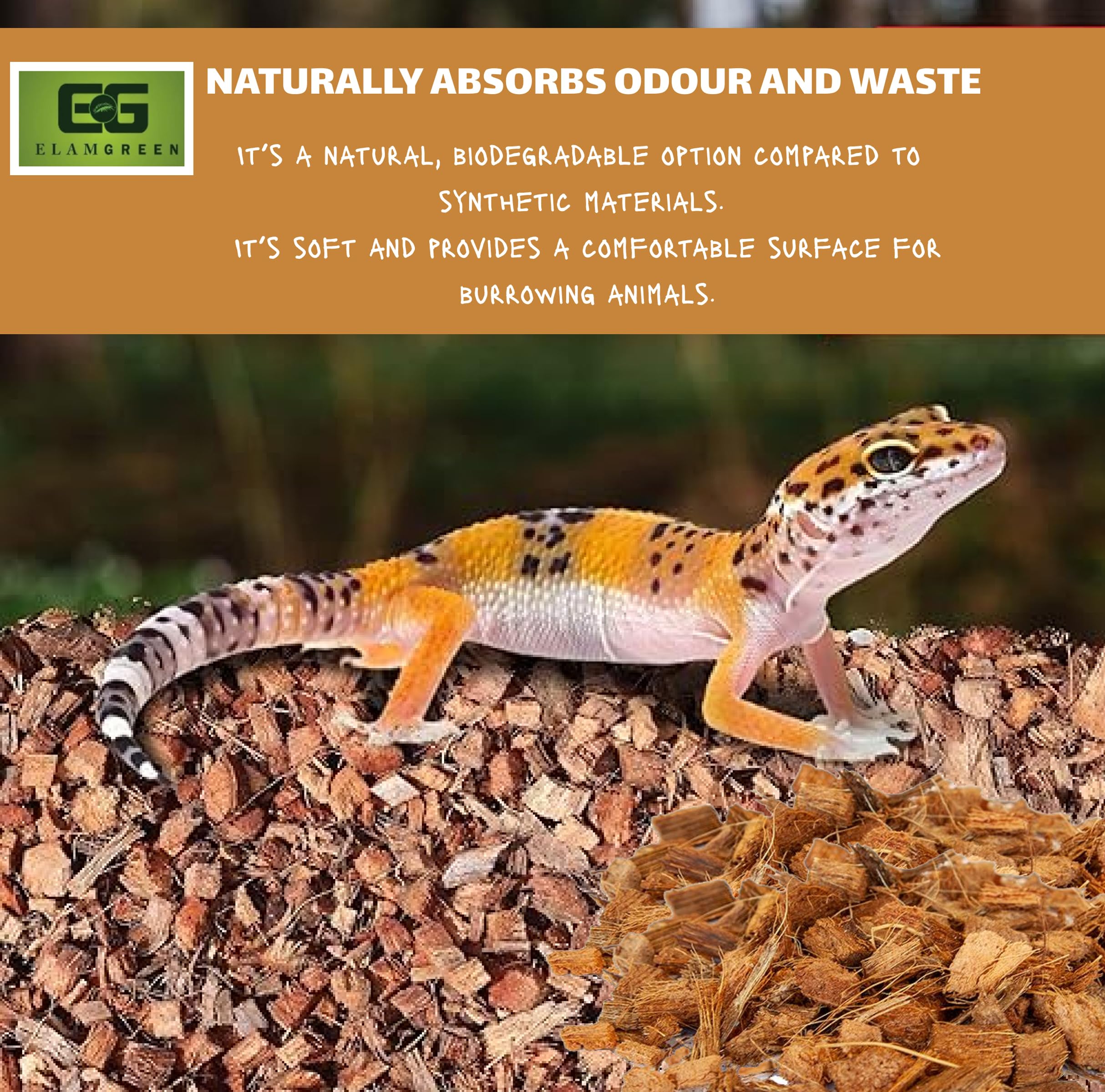 Elamgreen Natural Coco Husk Reptile Substrate for Snakes & Lizards,Turtle Tanks, Tortoise Enclosure (4.5kg)
