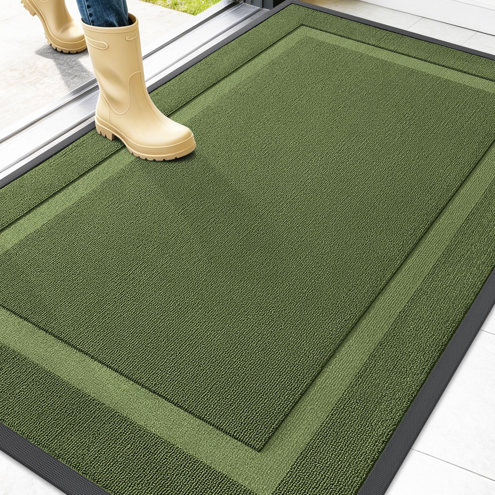 OLANLY Front Door Mat Outside 47x32, All-Season Heavy-Duty Rubber Doormat | Classic Green, Absorbent, Stain and Fade Resistant, Non-Slip Backing, Low-Profile Indoor Outdoor Floor Mat for Entryway