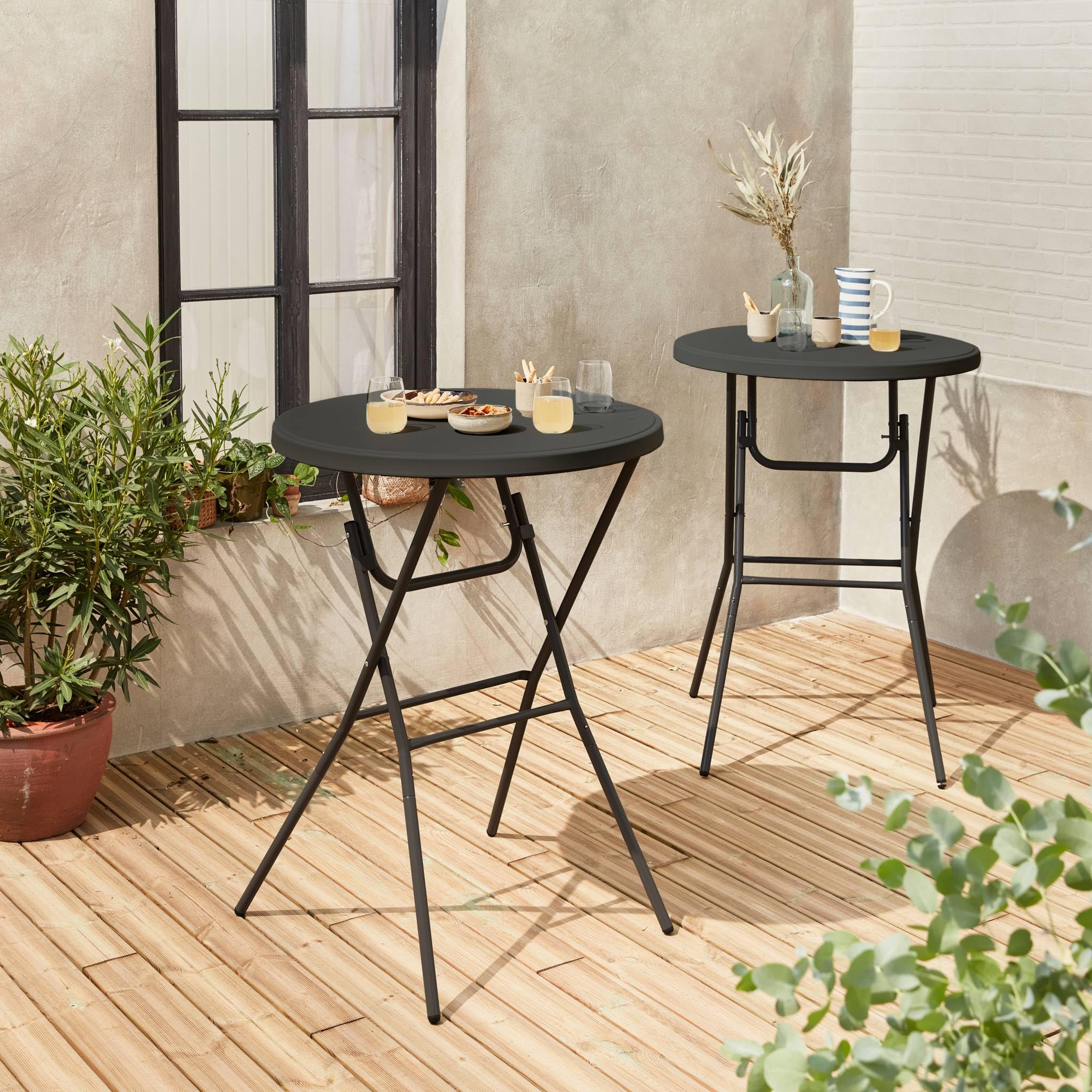 sweeek-Mesa Alta Plegable, Set de 2 Gris Oscuro - 81x81x110 cm