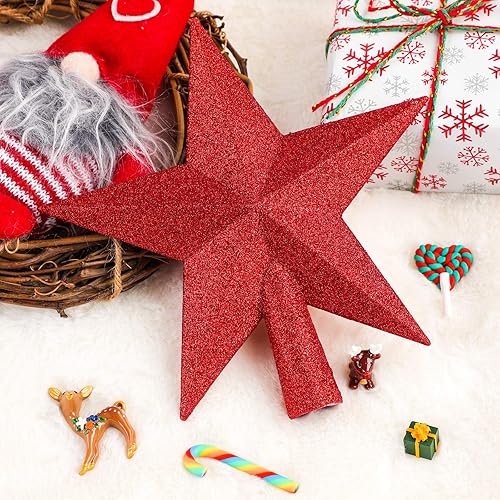 Miniatura 4 de URATOT - Adorno decorativo para copa de árbol de Navidad, diseño de estrella brillante con purpurina, inastillable