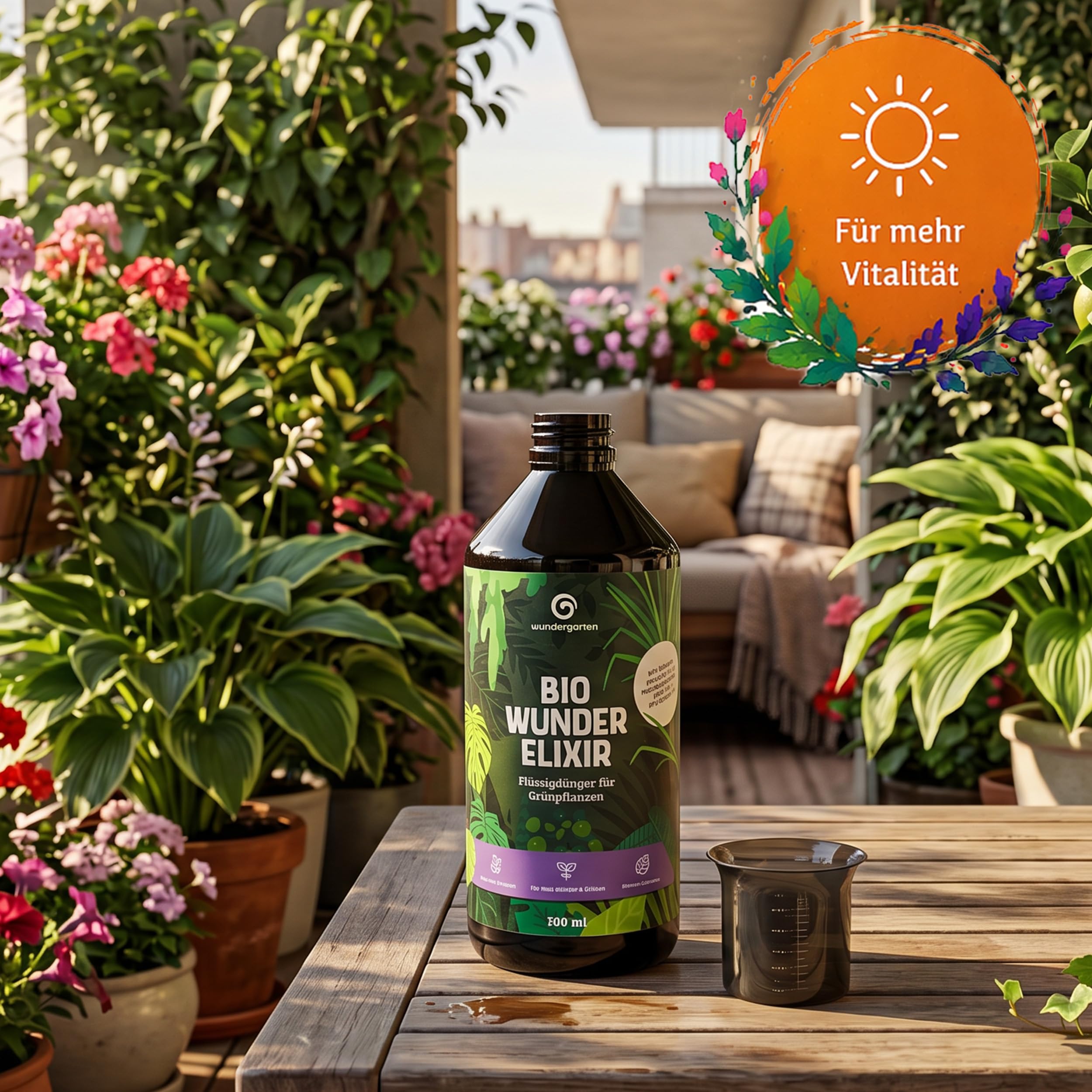 12x 500ml Bio Flüssigdünger für Grünpflanzen – Wundergarten Wunderelixier – Mit Pflanzenkohle – Zimmerpflanzen Dünger für Monstera, Ficus & Co. – Organischer Blumendünger für kräftige grüne Blätter