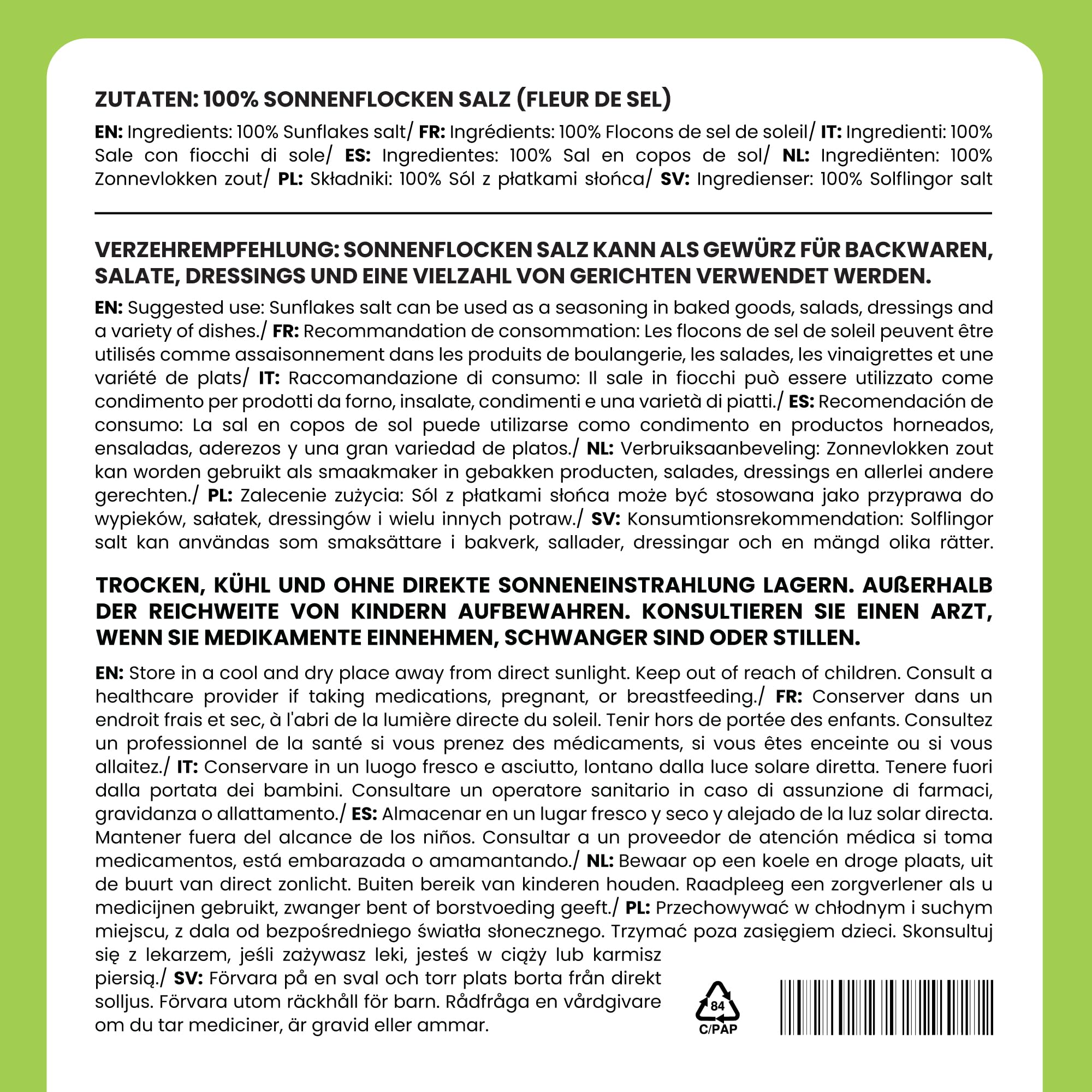 Alpi Nature Płatki Soli Morskiej Sunflakes 100g, Ręcznie Zbierane Płatki Soli Fleur de Sel 0.5-3 mm