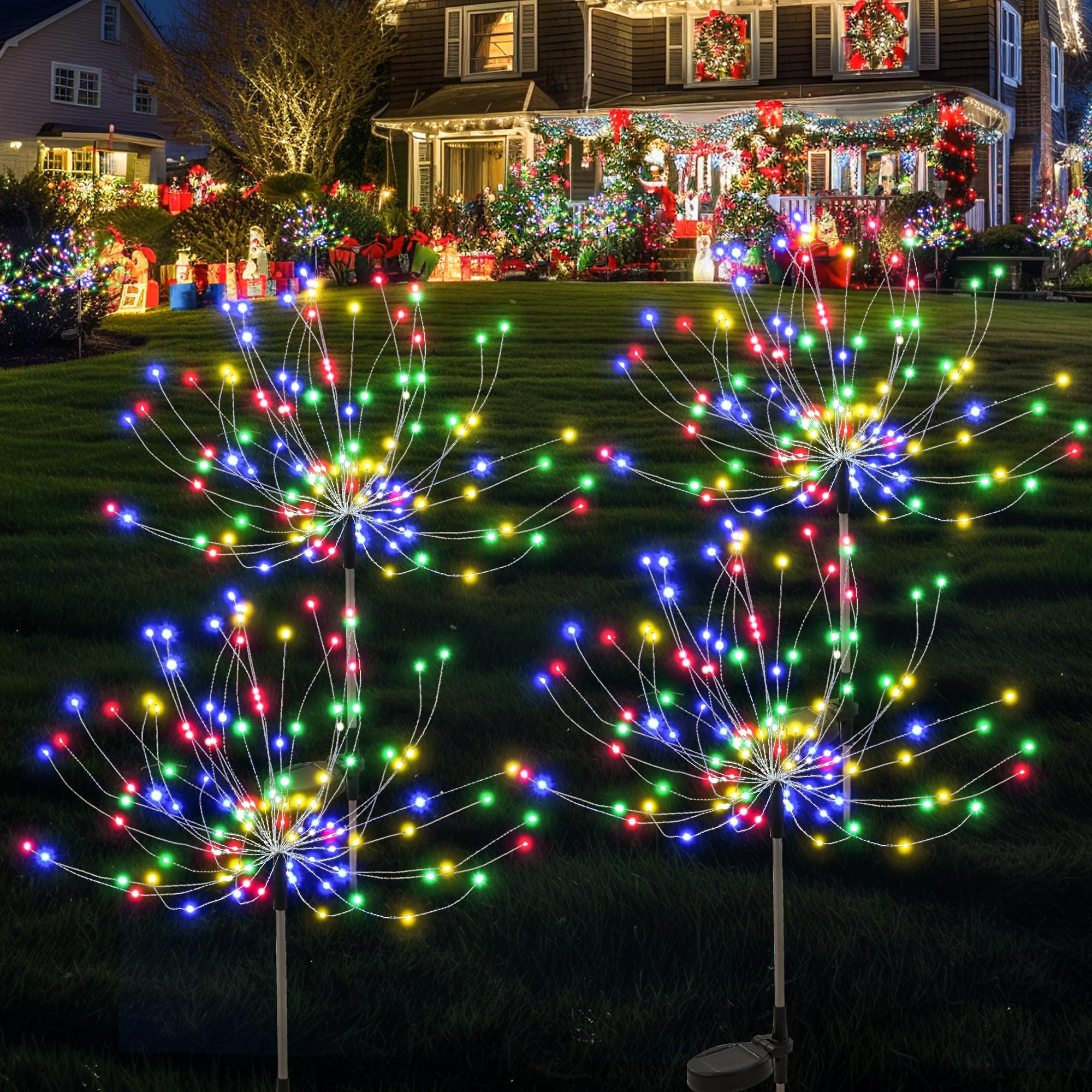 GIGALUMI Solar Lights Outdoor Garden, 120LED 4Pack Solar Starburst Light Waterproof, Solar Firework Lights Decorative, DIY Fun for Yard Lawn Party Patio Wedding Decor(Colorful)