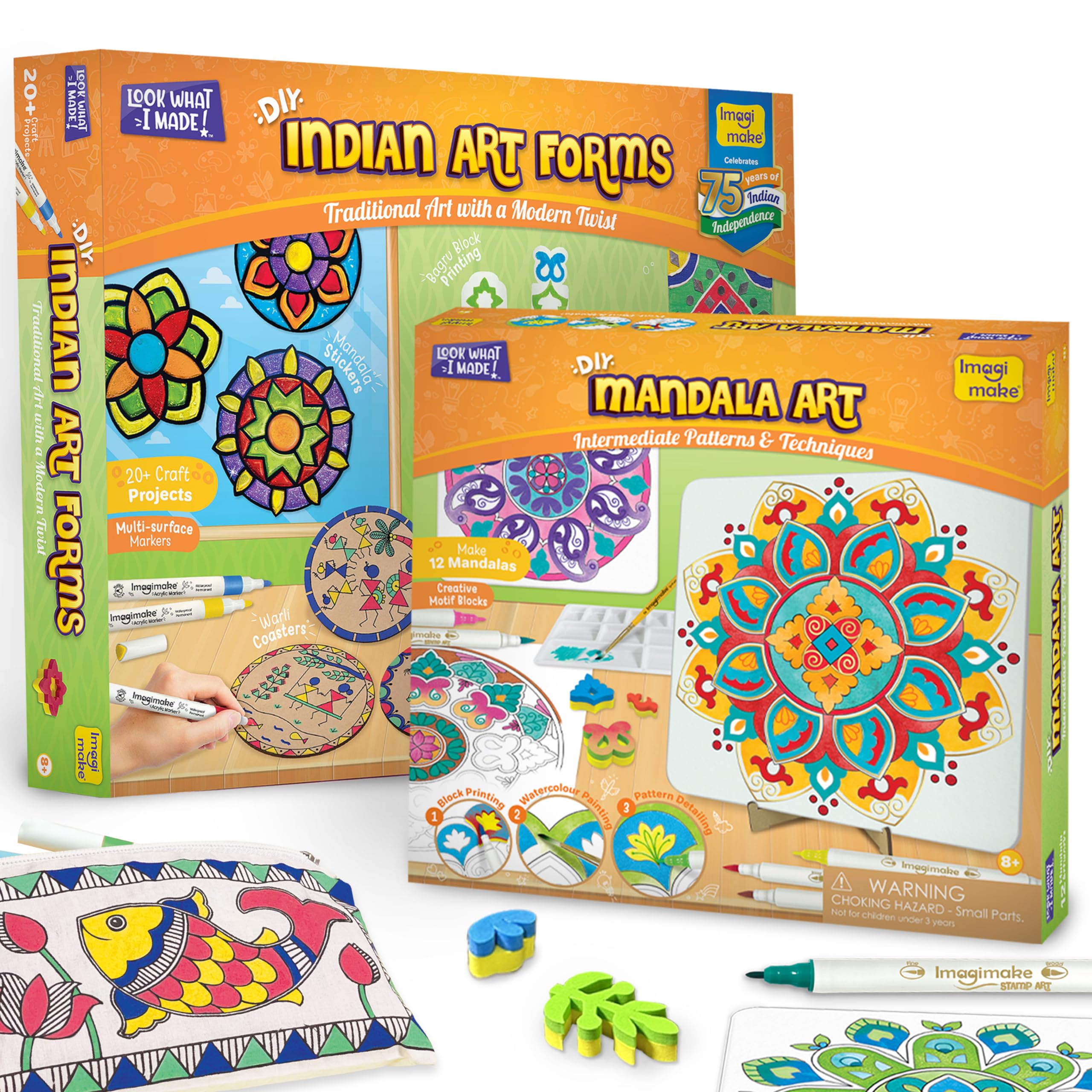 Imagimake Indian Art Combo Kit | Includes Mandala, Madhubani, Warli, Lippan, and Block Printing | DIY Craft Kit | Coloring & Painting Kit | Birthday Gift for Girls & Boys Ages 8,9,10,11,12
