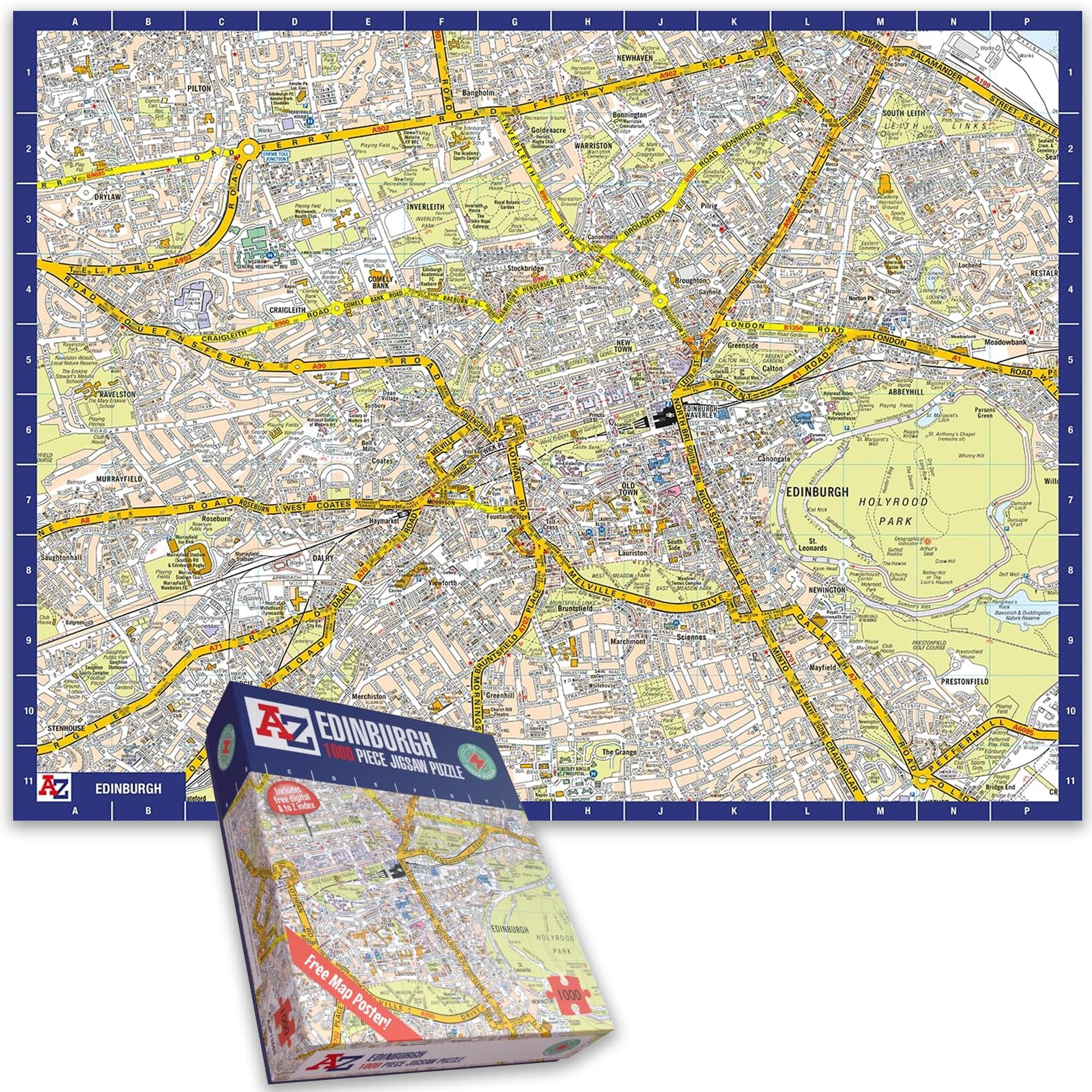 Great Britain A-Z Map of Edinburgh 1000 Piece Jigsaw Puzzle – Exclusive Street Map – Includes Guide Print & City Index – Nostalgic Gift Mapping Fun for Adults