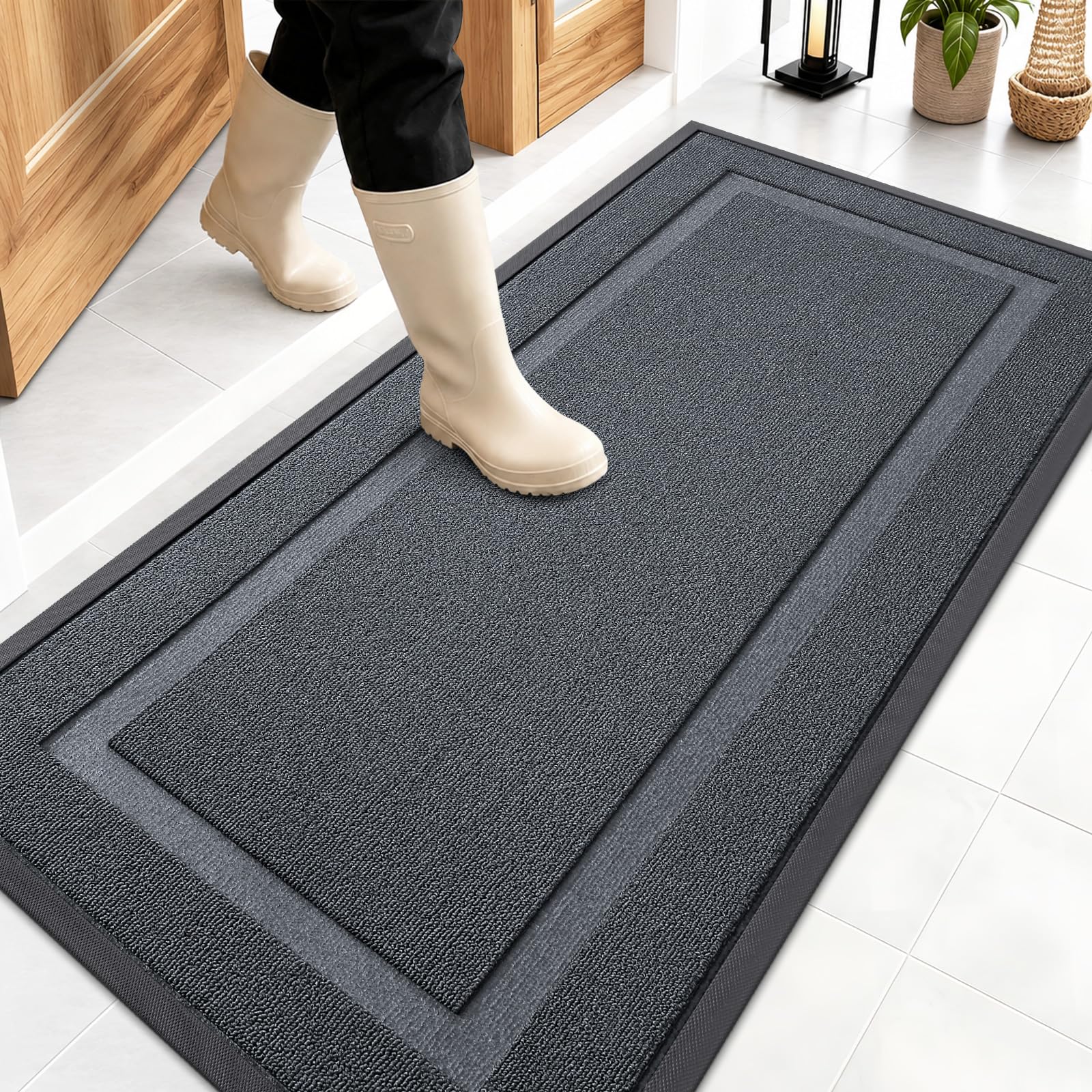 OLANLY Front Door Mat Outside 47x23, All-Season Heavy-Duty Rubber Doormat | Charcoal Gray, Absorbent, Stain and Fade Resistant, Non-Slip Backing, Low-Profile Indoor Outdoor Floor Mat for Entryway