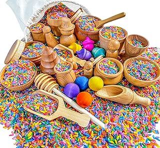 30 Piece - USA Made - Sensory Bin Tools - Sensory Bins - Wooden Sensory Bin Tools - Sensory Bin Toys - Sensory Tools - Toddler Sensory Bin - Learning Scooper -Montessori Toys for Toddler