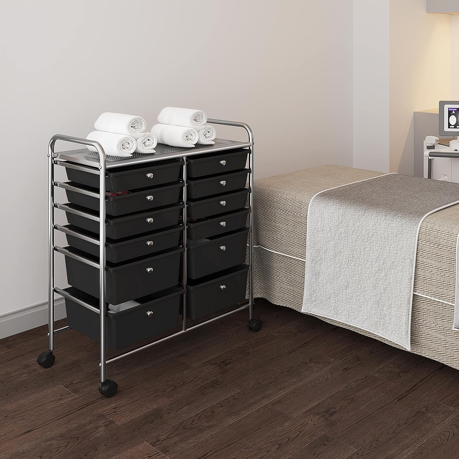 Yaheetech 12 Drawers Rolling Storage Cart Multipurpose Movable Organizer Cart Storage Bin Trolley Tools Scrapbook Paper Organizer on Wheels, Black