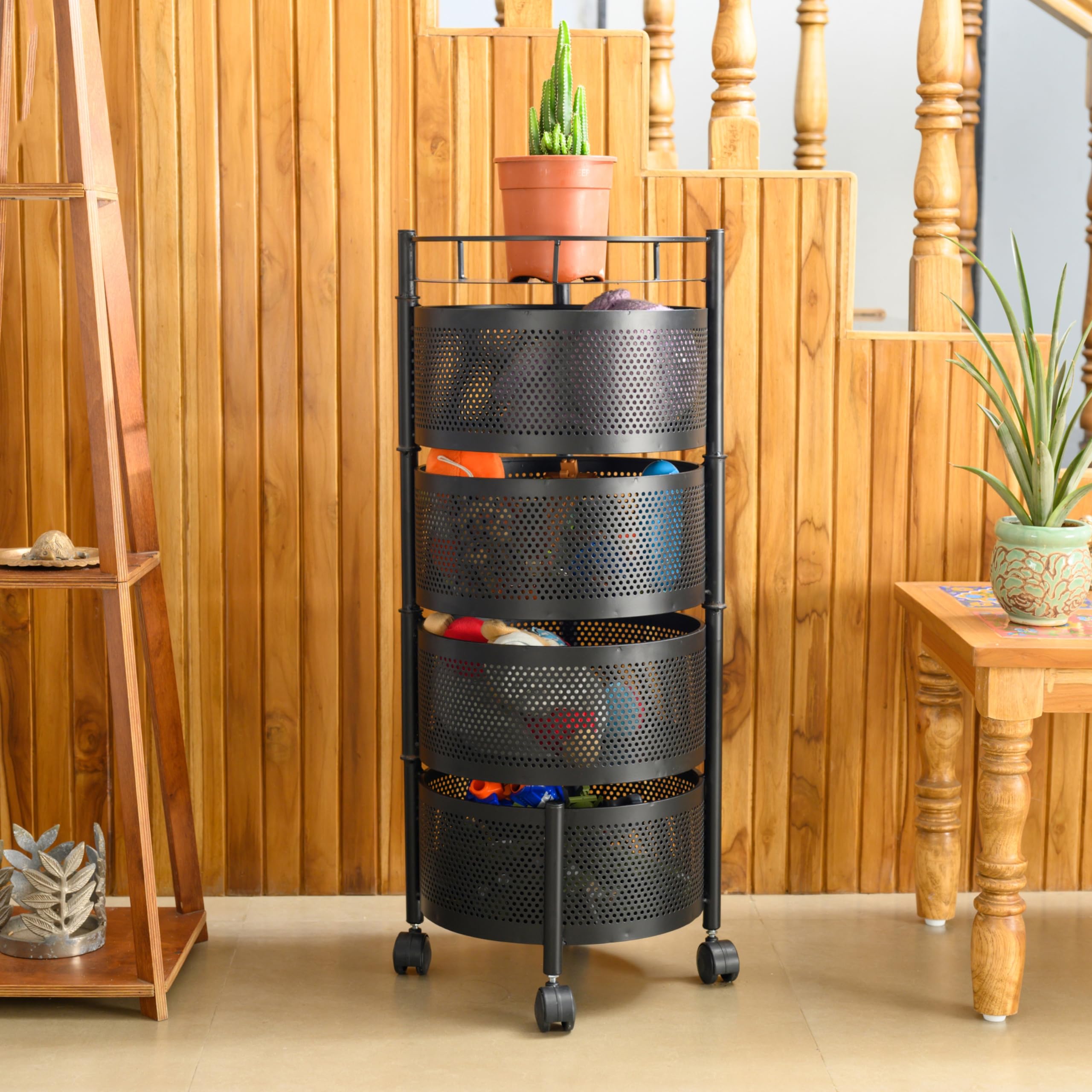 TEX-RO Kitchen Trolley with Wheels, Kitchen Organizer Items and Storage Solutions for Round Kitchen Organizer and Kitchen Accessories Items (Round,Layer 4) (B0CDSLG429) Amazon Price History, Amazon Price Tracker