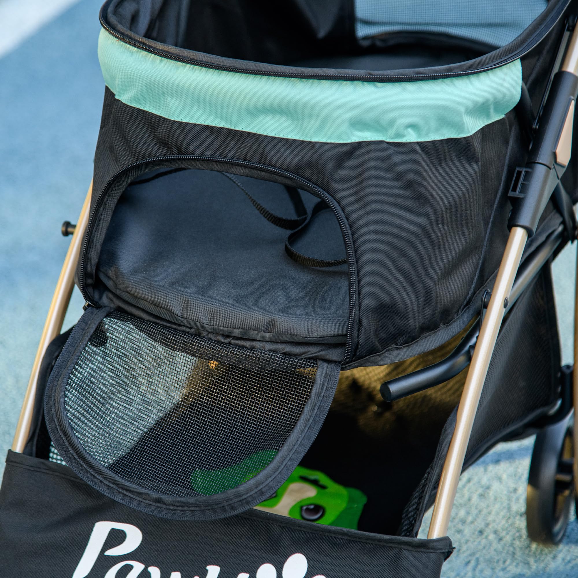 PawHut Passeggino per Cani Piccoli e Mini, Passeggino per Animali Pieghevole con Copertura Antipioggia, Cestino e Guinzaglio Integrato, Verde