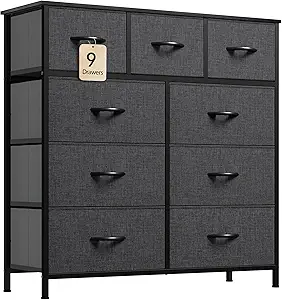 DWVO 9 Drawers Dresser for Bedroom, Fabric Storage Tower for Living Room, Entryway