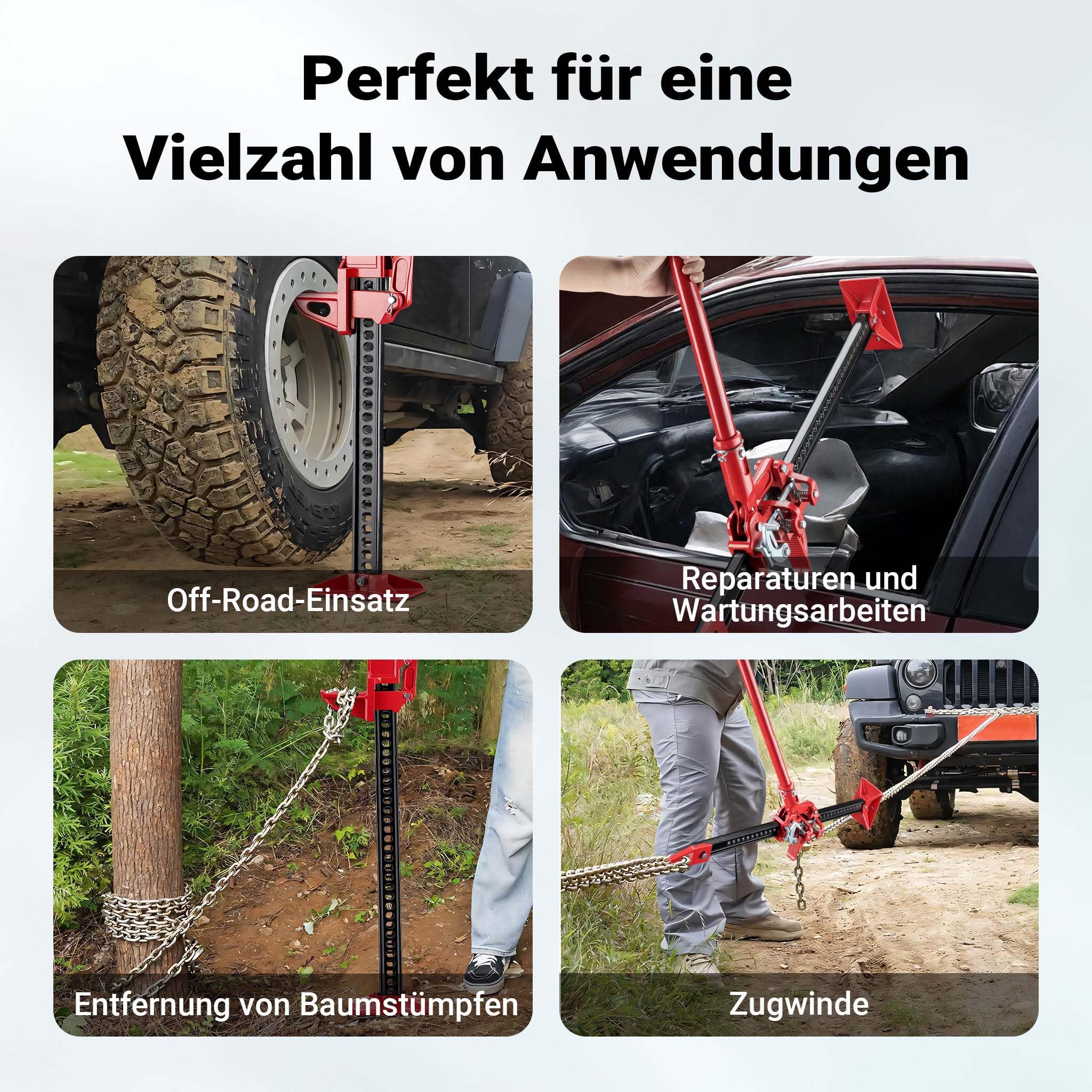 Wiltec Farm Jack – Kompakt-Set Basis, Wagenheber bis 3000 kg und max. 76 cm Hubhöhe mit obere Klemme
