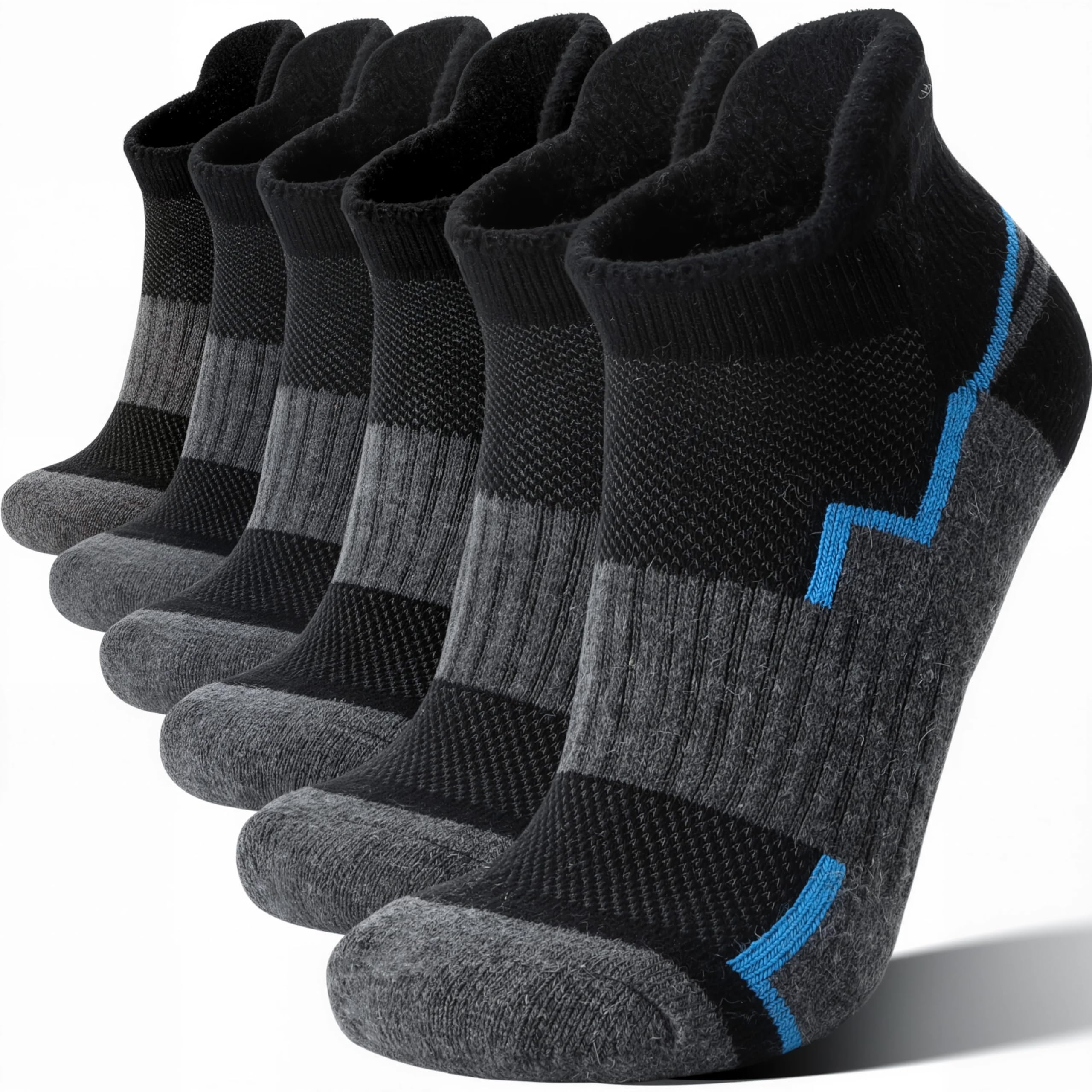 6 Pairs Merino Wool Ankle Hiking Running Socks Compression Support Thick Athletic Low Cut Socks for Women Men