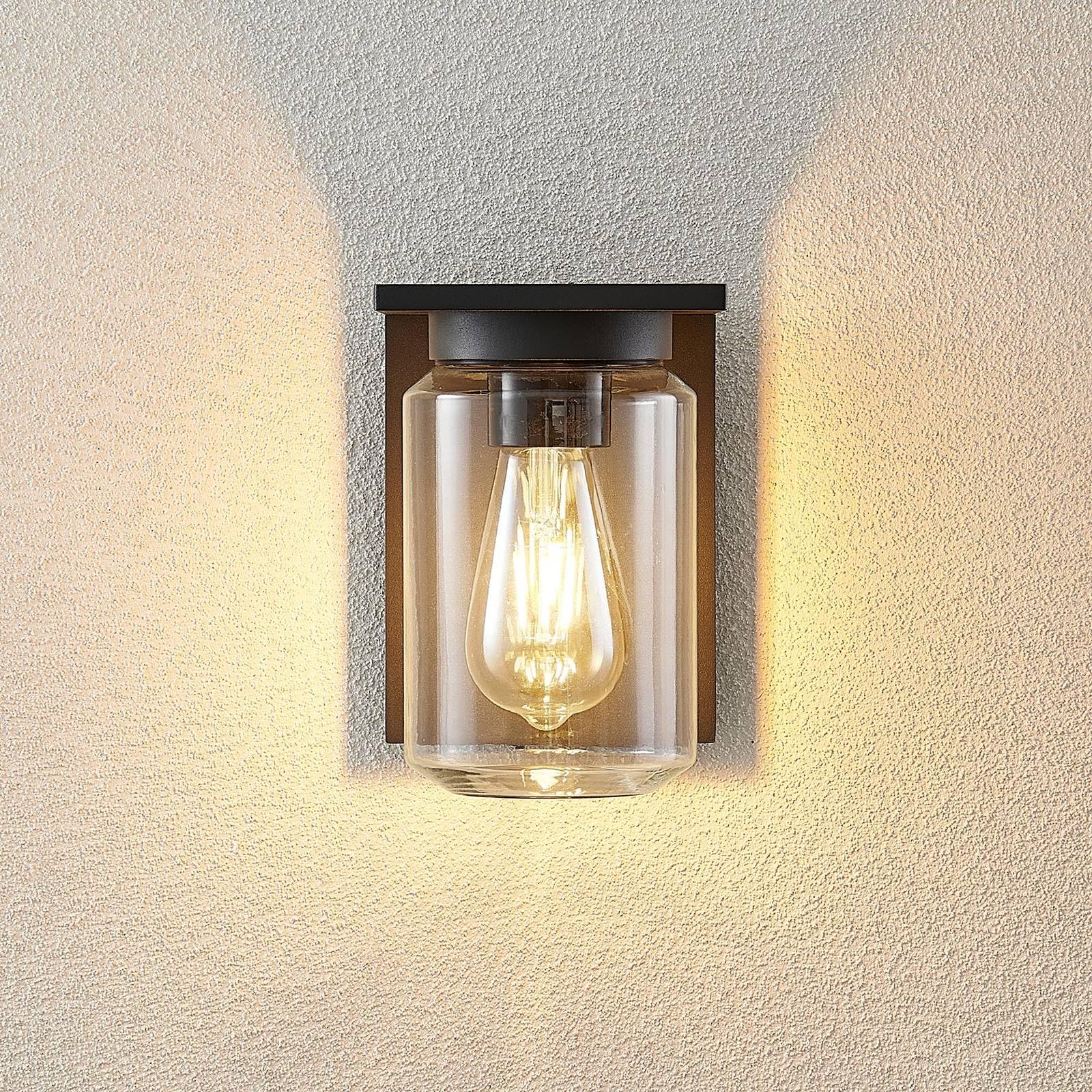 Lucande Wandlampe außen Aluminium Temperglas, Wandleuchte aussen Außenleuchte IP54 Außenlampe 1x E27 ohne Leuchtmittel Außenwandleuchten Garten