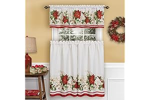 Red and White Poinsettia Christmas Curtains