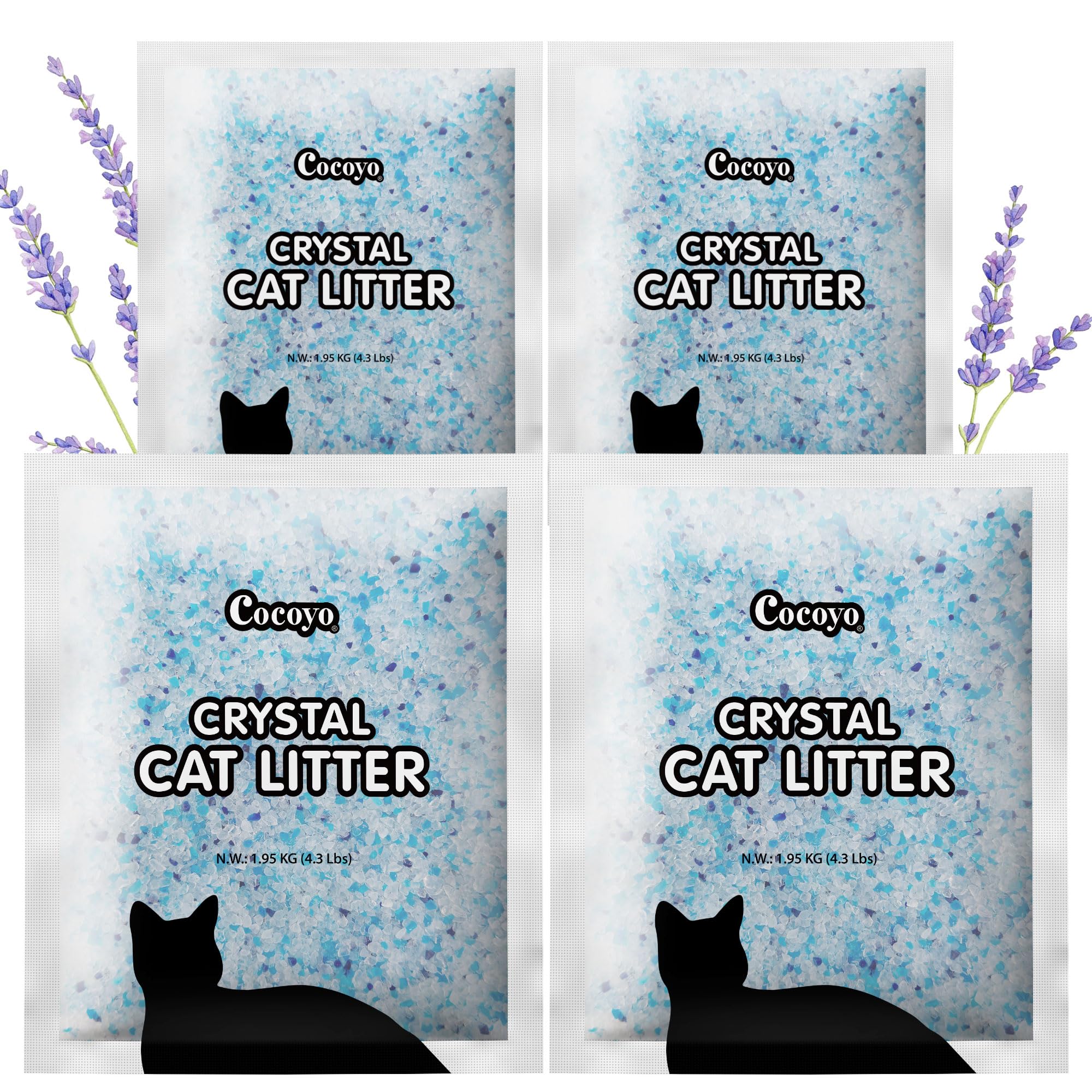 COCOYO Lettiera per gatti in gel di silice profumata alla lavanda, 7,8 kg, confezione risparmio (2 kg x 4)