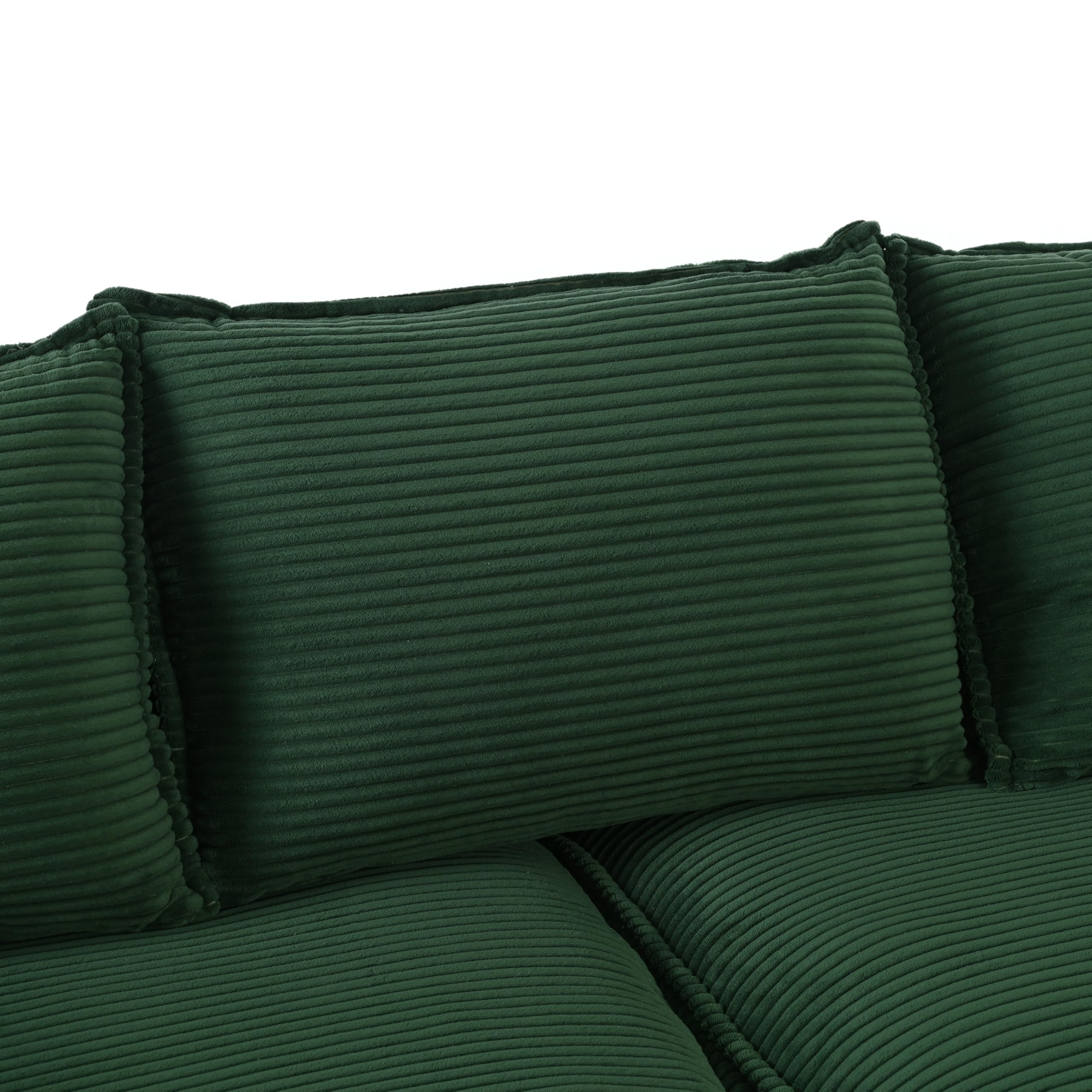 Sofá moderno de tela de pana curvada de 85.4 pulgadas, sofá tapizado con 2 almohadas decorativas para sala de estar, dormitorio, apartamento, color verde oscuro 5