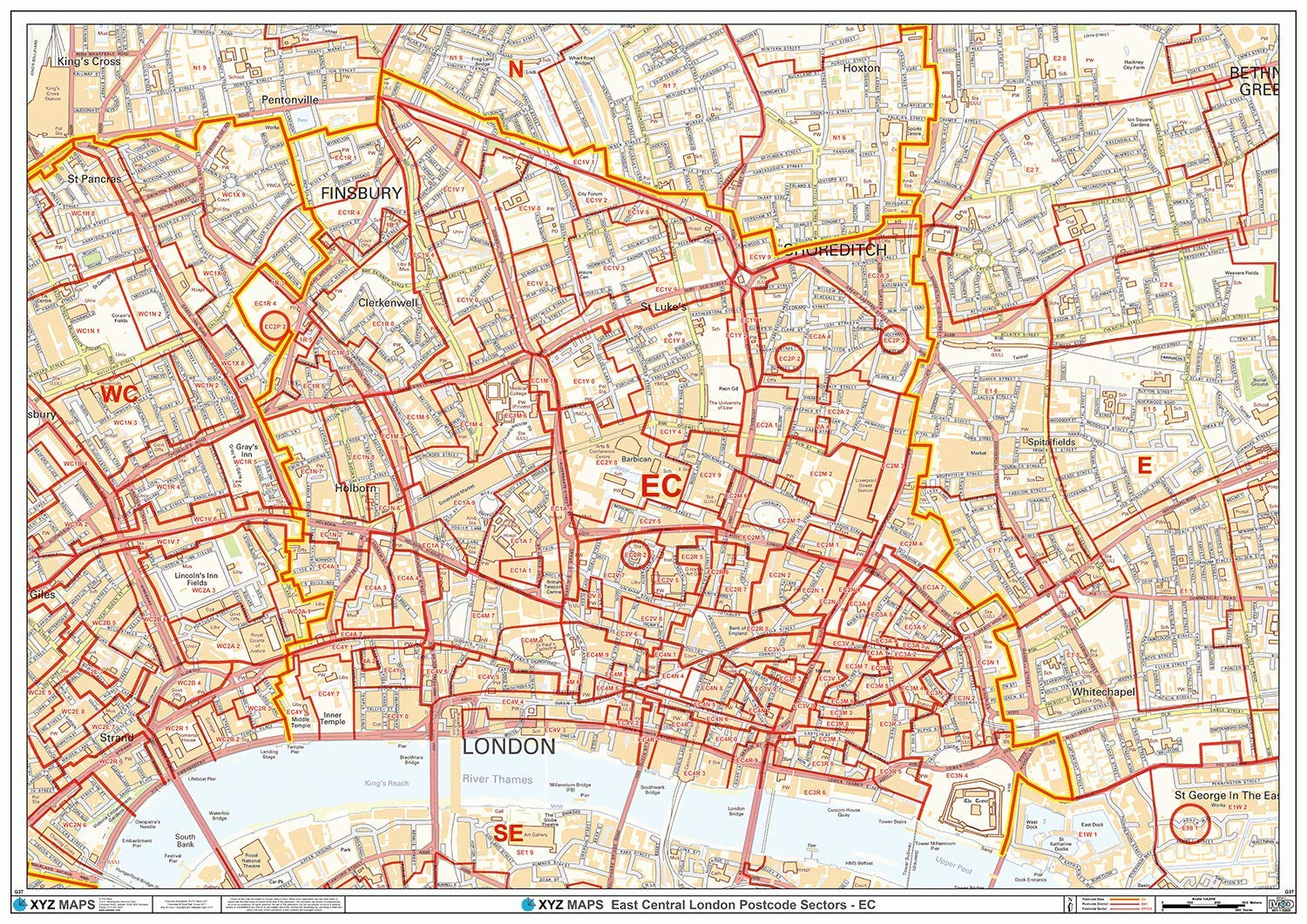 East City London - EC - Postcode Wall Map - Paper