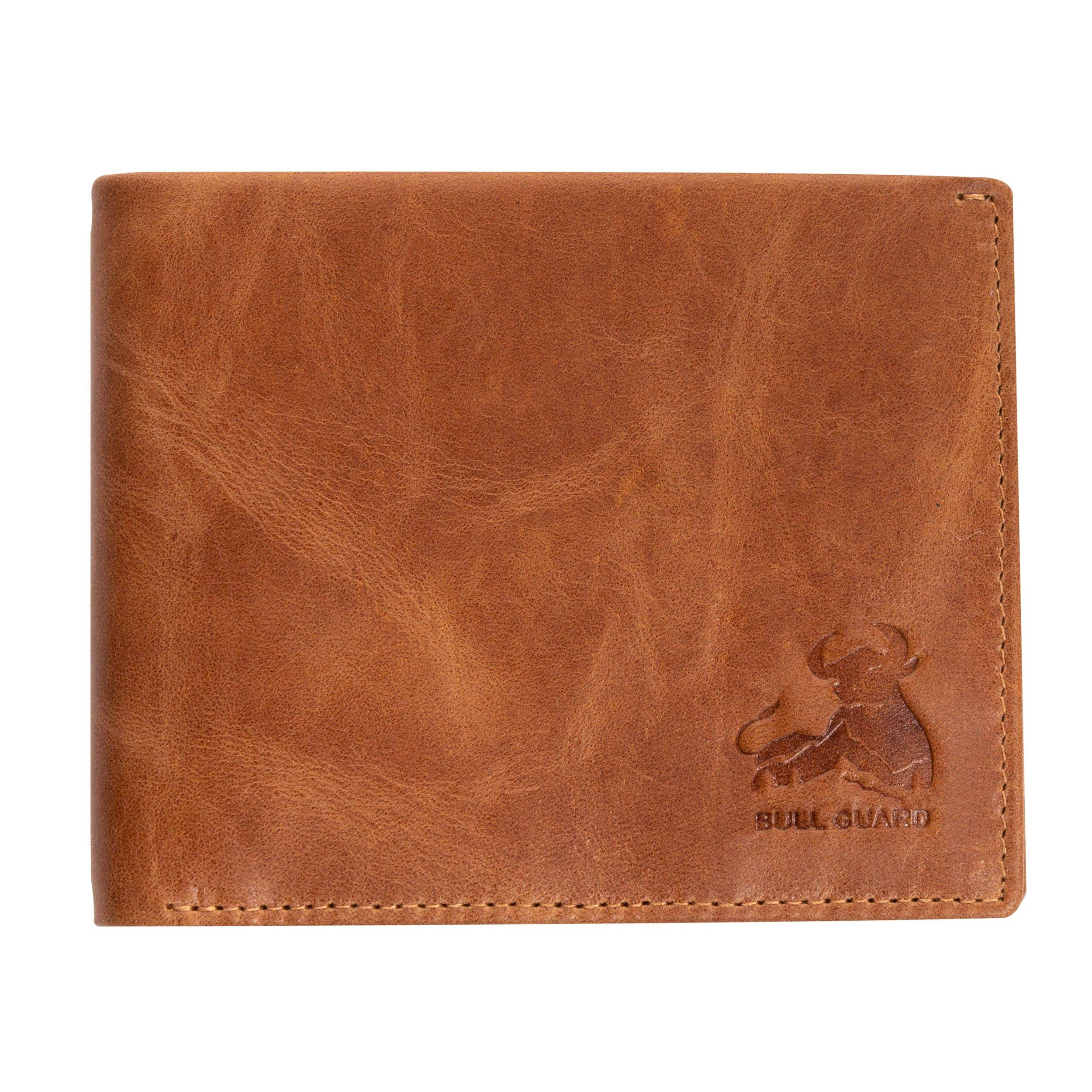 RFID Bifold Leather Wallet For Men with Flip Up ID in Vintage Buffalo Brown, Adventure Brown - Wild Buck Tan, 3.5 x 4.5, Modern
